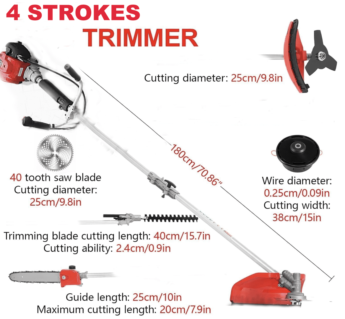 CHIKURA 9-in-1 Gas Hedge Trimmer and Brush Cutter Multi-Tool System (4-Stroke Engine) 1u4z9