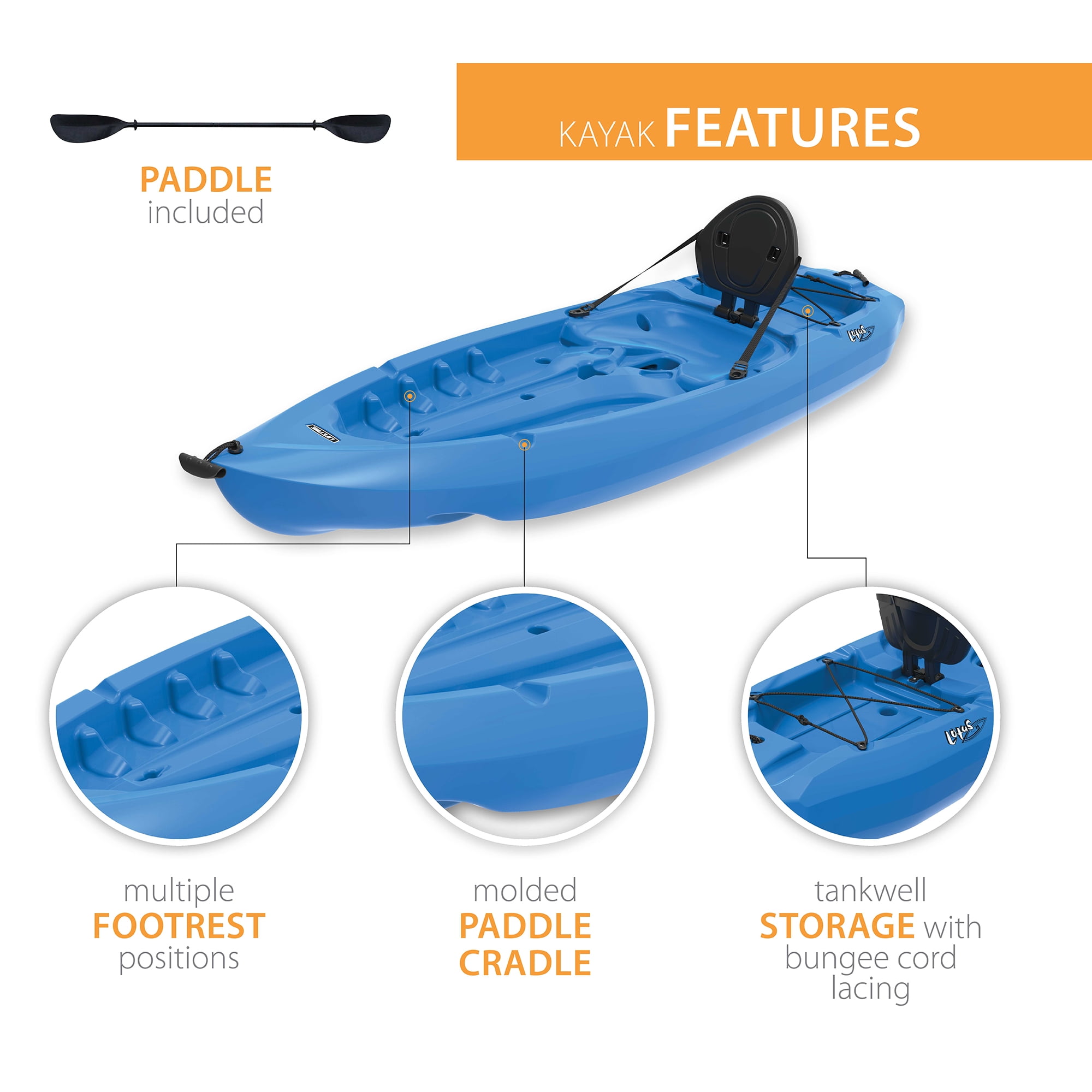 Lifetime Lotus Sit-On-Top Kayak with Paddle (Blue, 8 ft, 2-Pack) 9etom