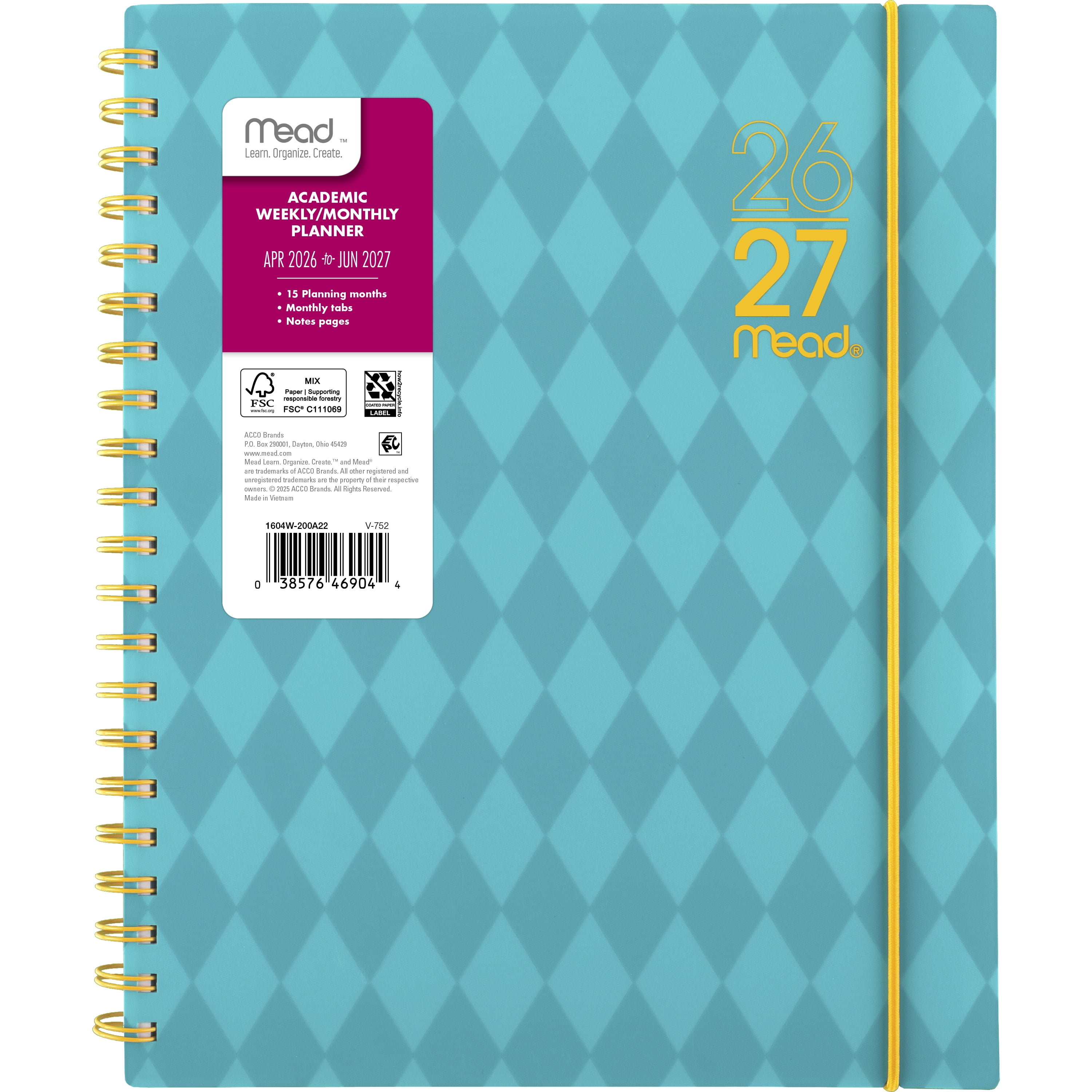 Mead Academic Planner 2026-2027, Weekly & Monthly Organizer (Tranquil Turquoise, 8.5 in x 11 in) 6uoy5