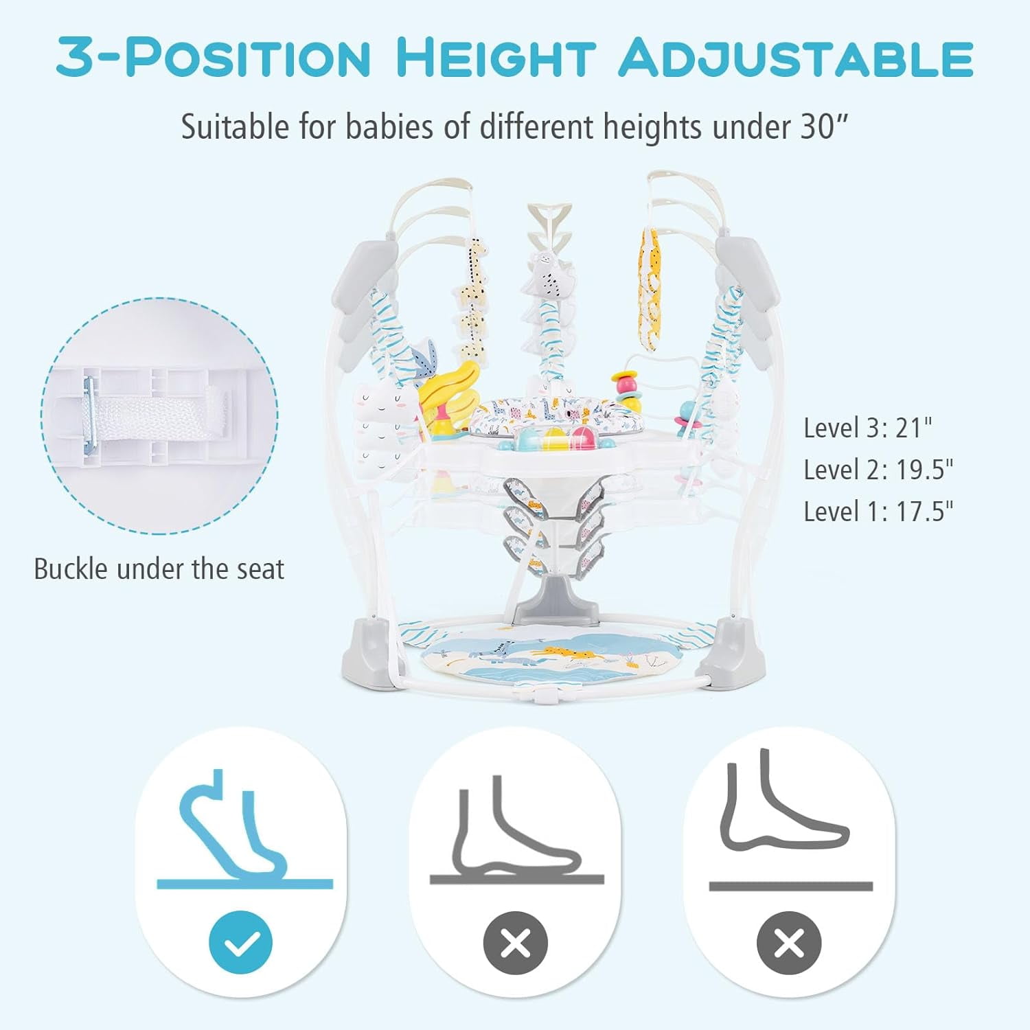 INFANS Baby Activity Center, 3-in-1 Jumper and Bouncer with Interactive Toys, 360° Rotating Seat, 3 Adjustable Heights (Blue, 25 lb Capacity) 0v924