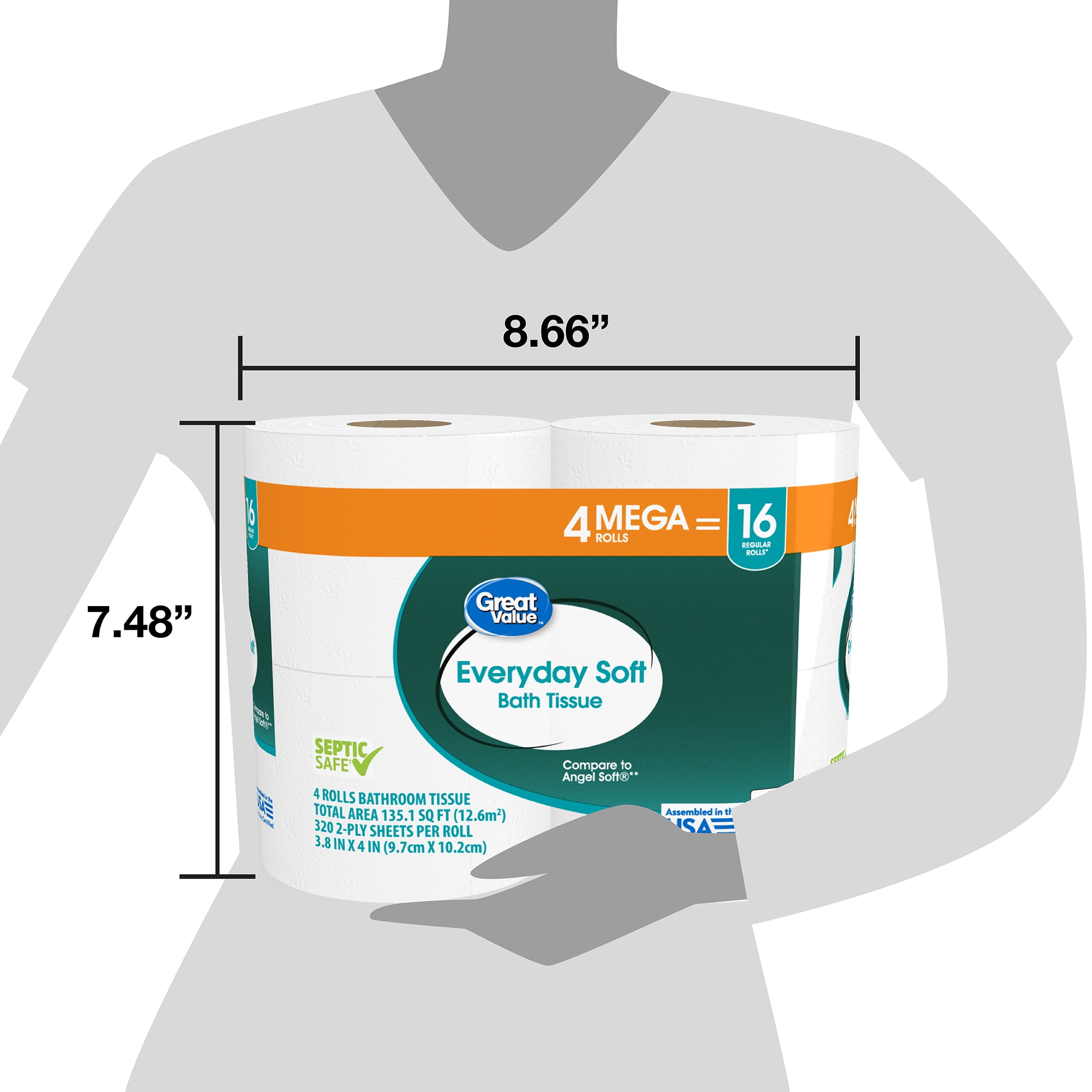 Great Value Everyday Soft Bath Tissue, 2-Ply Mega Rolls (12 Pack, 48 Total Rolls) fd47m - Image 9