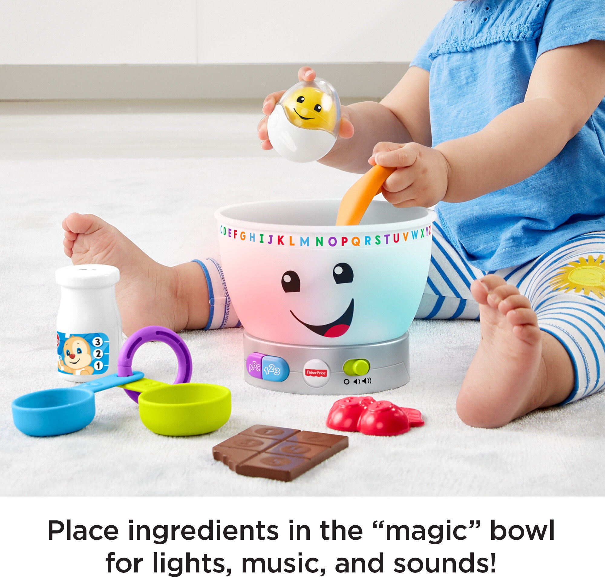 Fisher-Price Laugh & Learn Magic Color Mixing Bowl Interactive Learning Toy (Multi-color, 7 Pieces) 1nwux