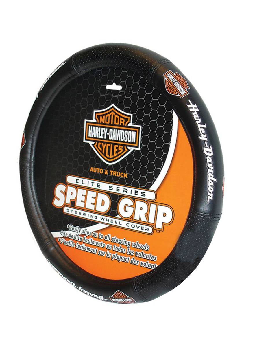 Harley-Davidson Steering Wheel Cover, Elite Bar & Shield Speed Grip (Black, 14.5 in to 15.5 in) rpuw7