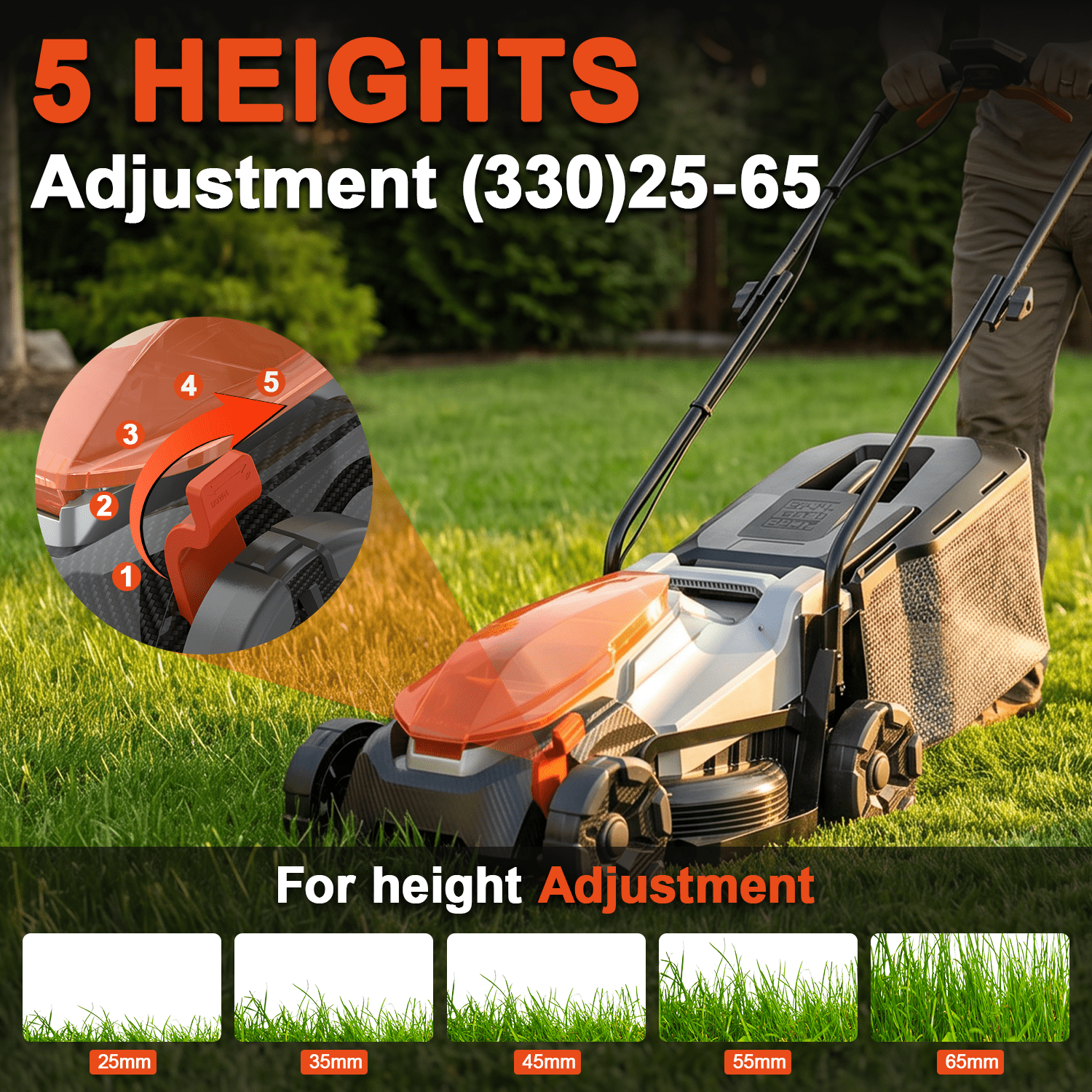 FLOYANT 14in Electric Lawn Mower, Cordless Walk-Behind Push Mower with 5-Position Height Adjustment (Black, 14 in) k1yjy