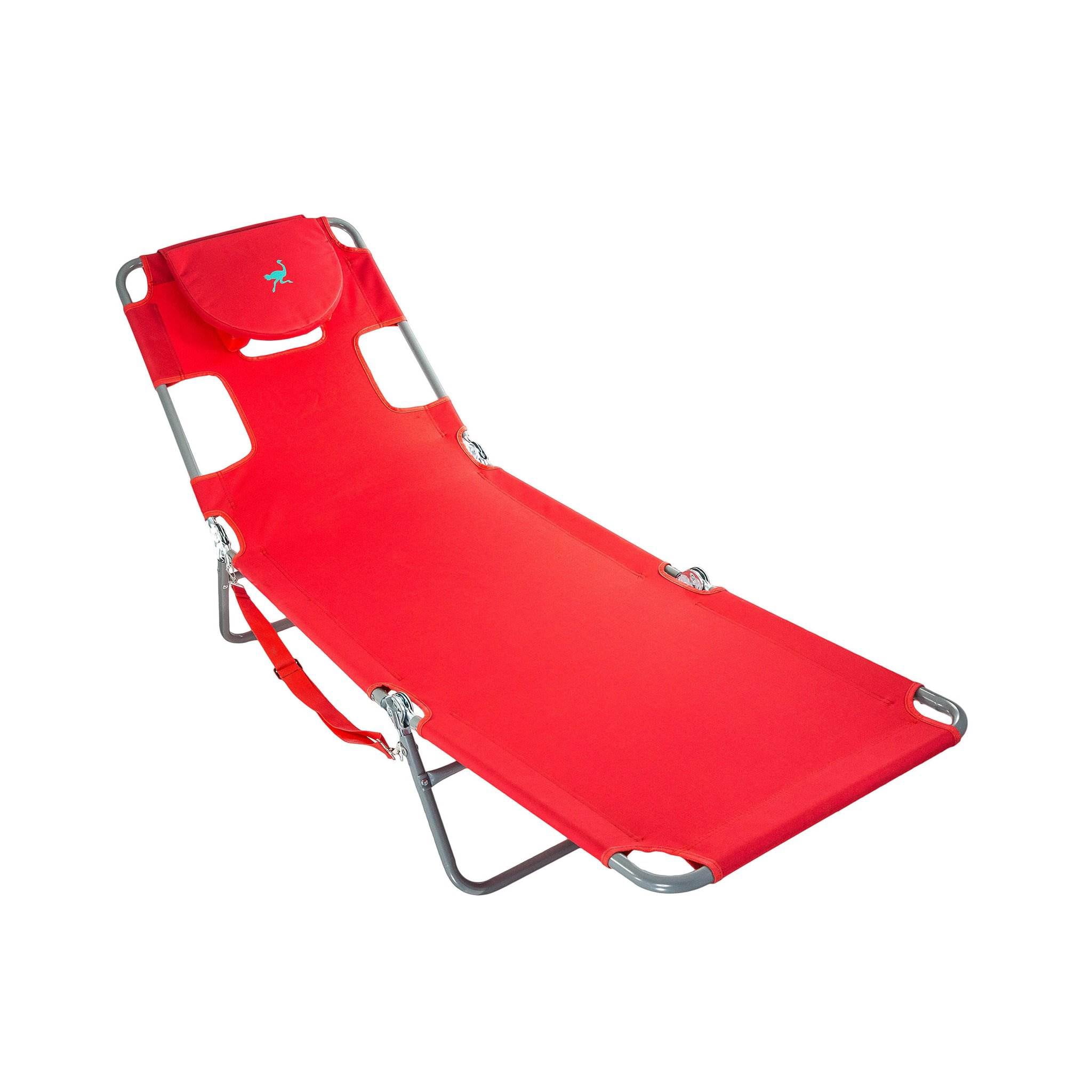 Ostrich Chaise Lounge Folding Portable Sunbathing Beach Chair with Face Cavity (Red, 2 Pack) bprjn