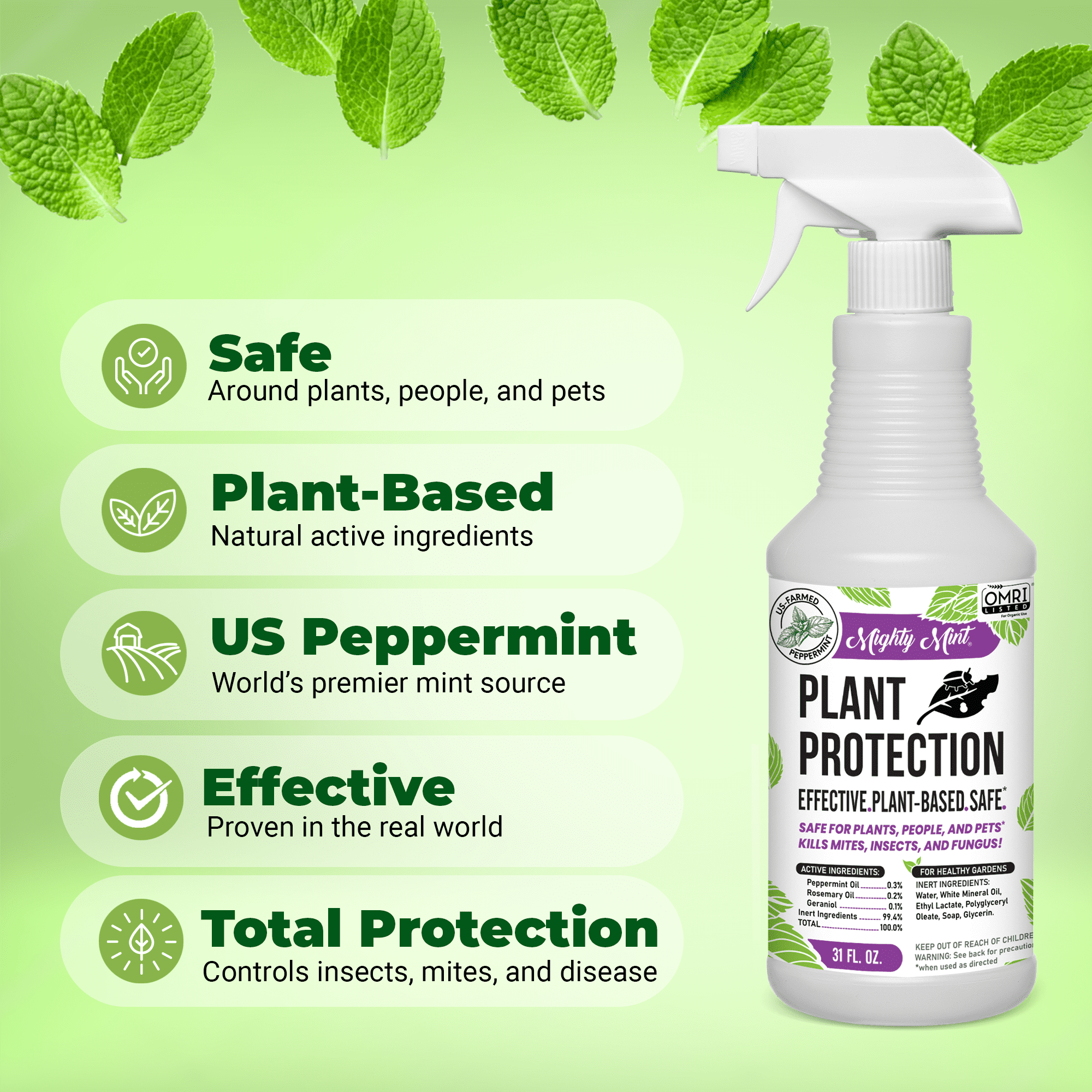 Mighty Mint Peppermint Oil Plant Protection Spray for Gnats, Spider Mites, and Aphids (White, 31 fl oz) ioqz3