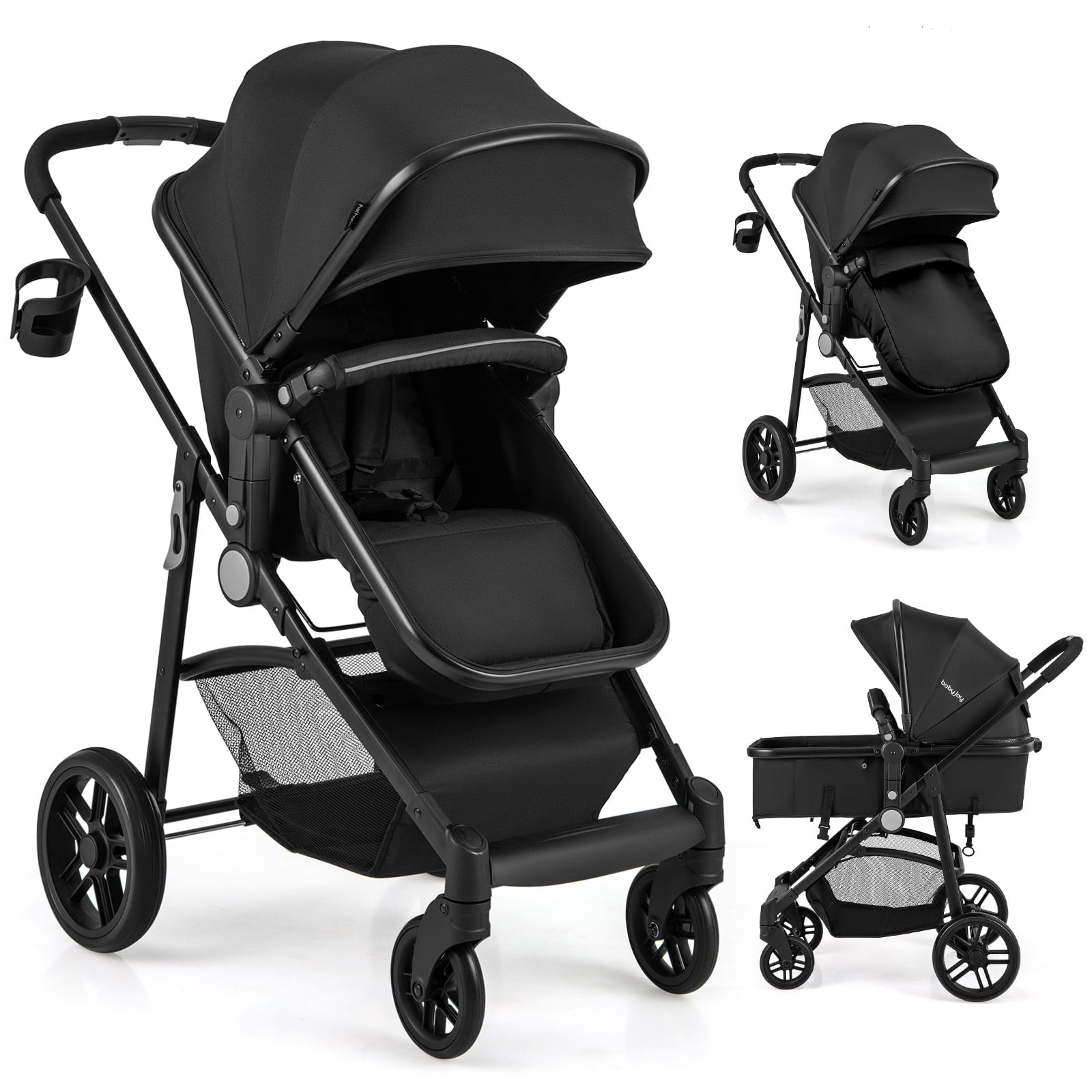 Costway 2-in-1 Foldable Baby Stroller Travel Pushchair with Adjustable Backrest (Black, 22 lb) 21eds