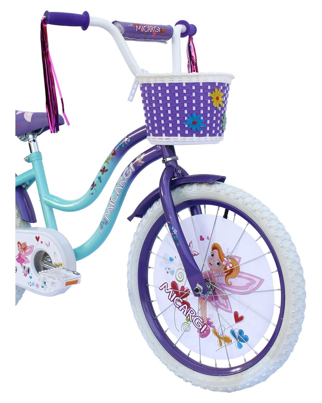 PlayWorld 20 in. Cruiser Bicycle for Kids, Steel Frame with Coaster Brake and Fenders (Purple/Baby Blue, 20 in.) o6i9u