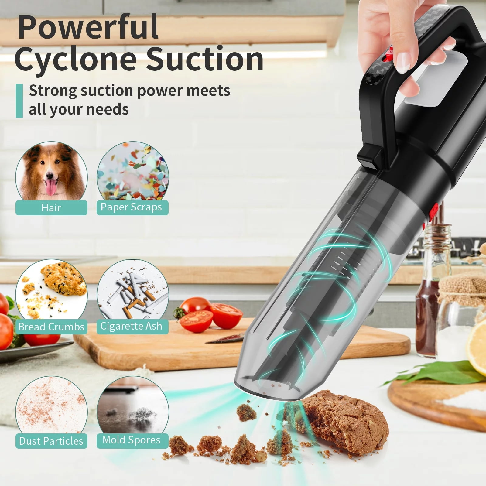 Qunler Cordless Handheld Vacuum Cleaner 3-in-1 Portable Car Vacuum Air Blower and Hand Pump with LED Light (Black) q1x5r