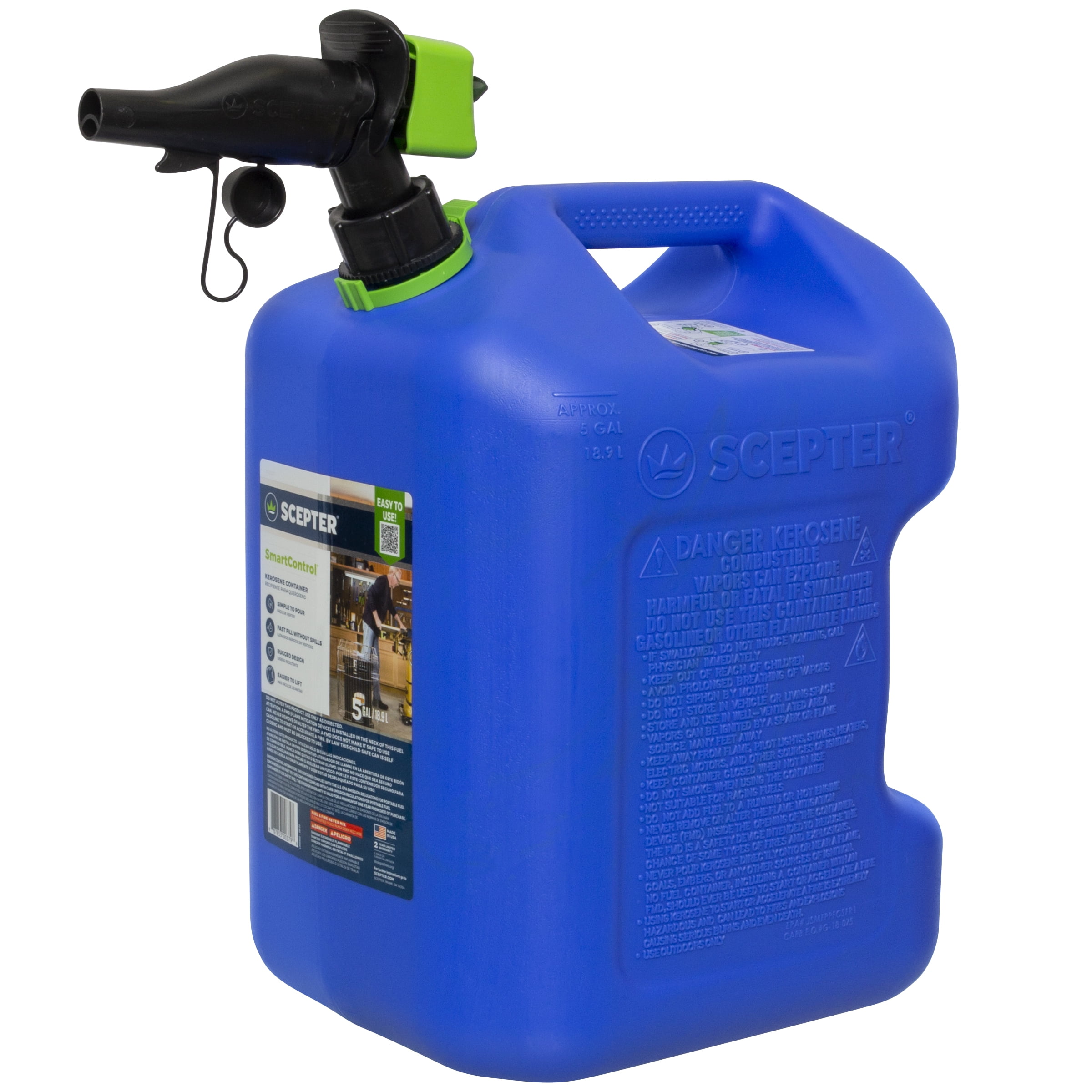 Scepter SmartControl Kerosene Fuel Container with Dual Handle (Blue, 5 gal) s5bya