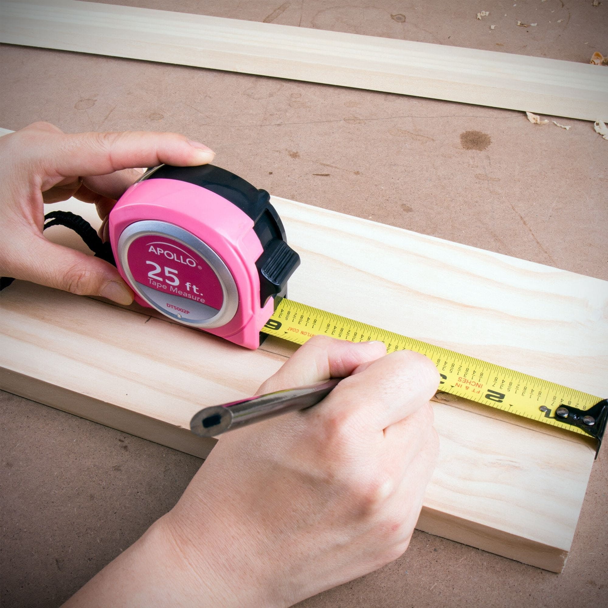 Apollo Tools 25 ft. Tape Measure Heavy-Duty Retractable Measuring Tool (Pink, 25 ft.) 0z5ke