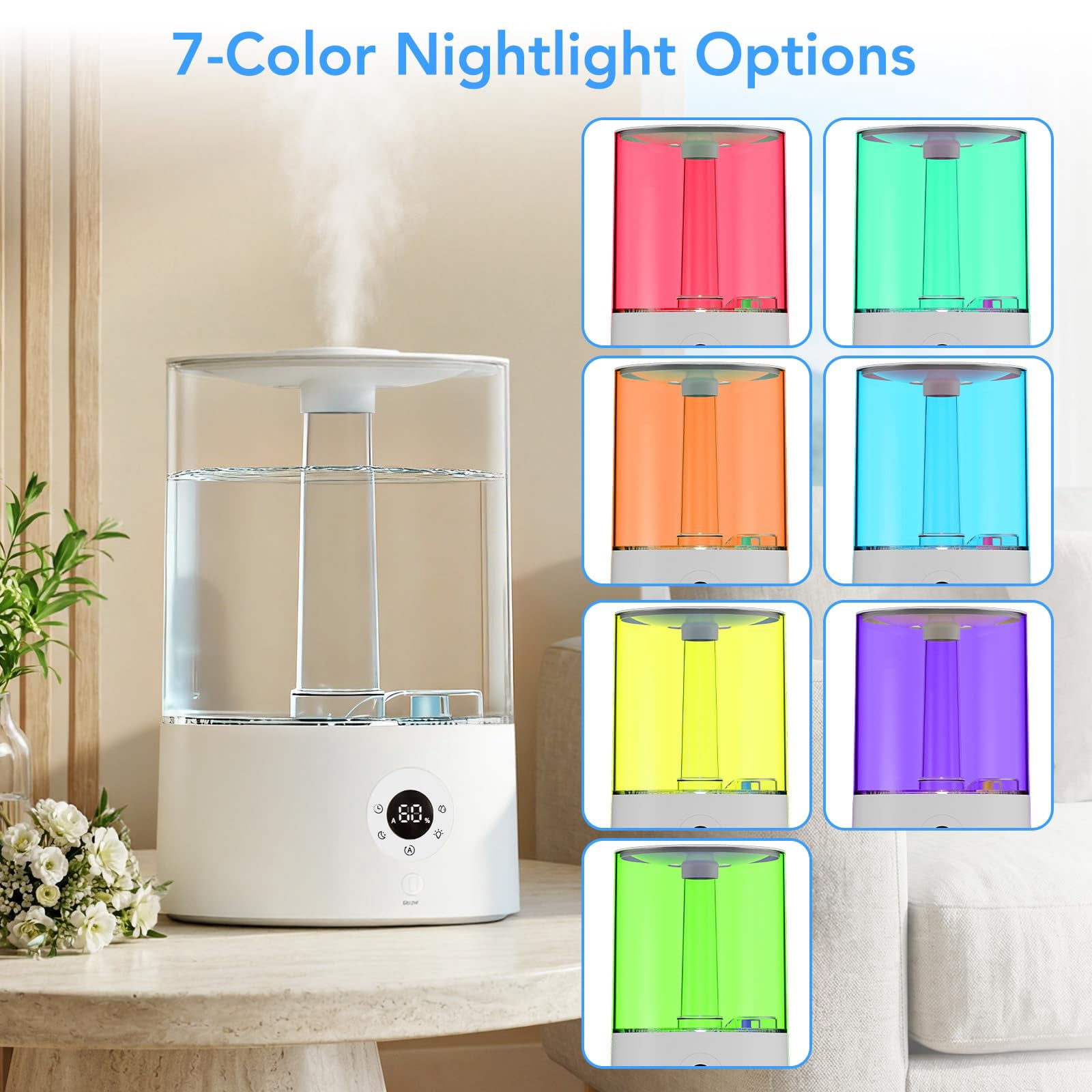 KISSAIR Ultrasonic Cool Mist Humidifier for Bedroom, Quiet Air Humidifier with Essential Oil Tray and Smart Humidity Control (White, 1.06 gal) ujdlc