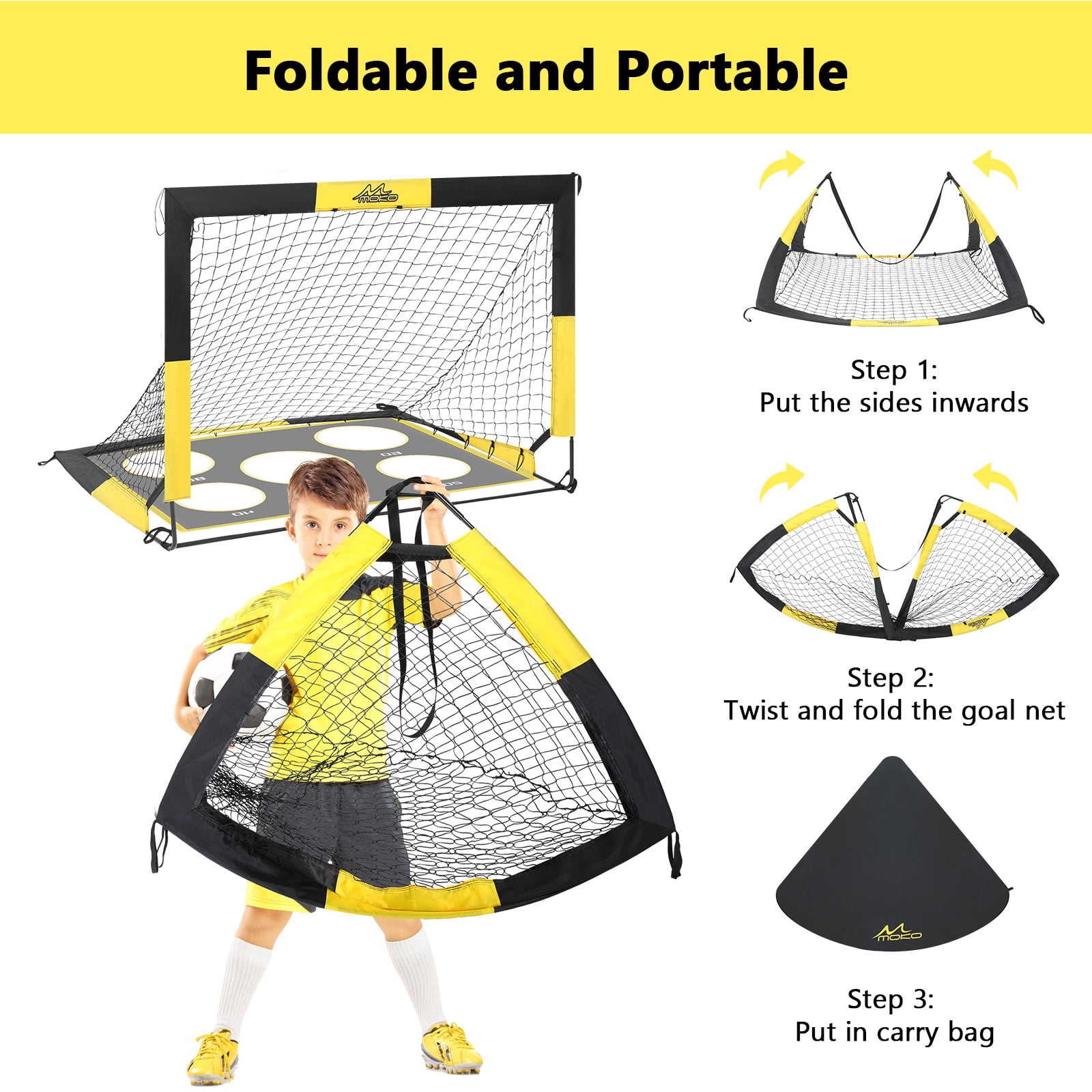 MoKo Portable Soccer Goal for Kids, 2-in-1 Pop Up Training Net with Target Practice (Yellow, 4 ft x 3 ft) vmzvd