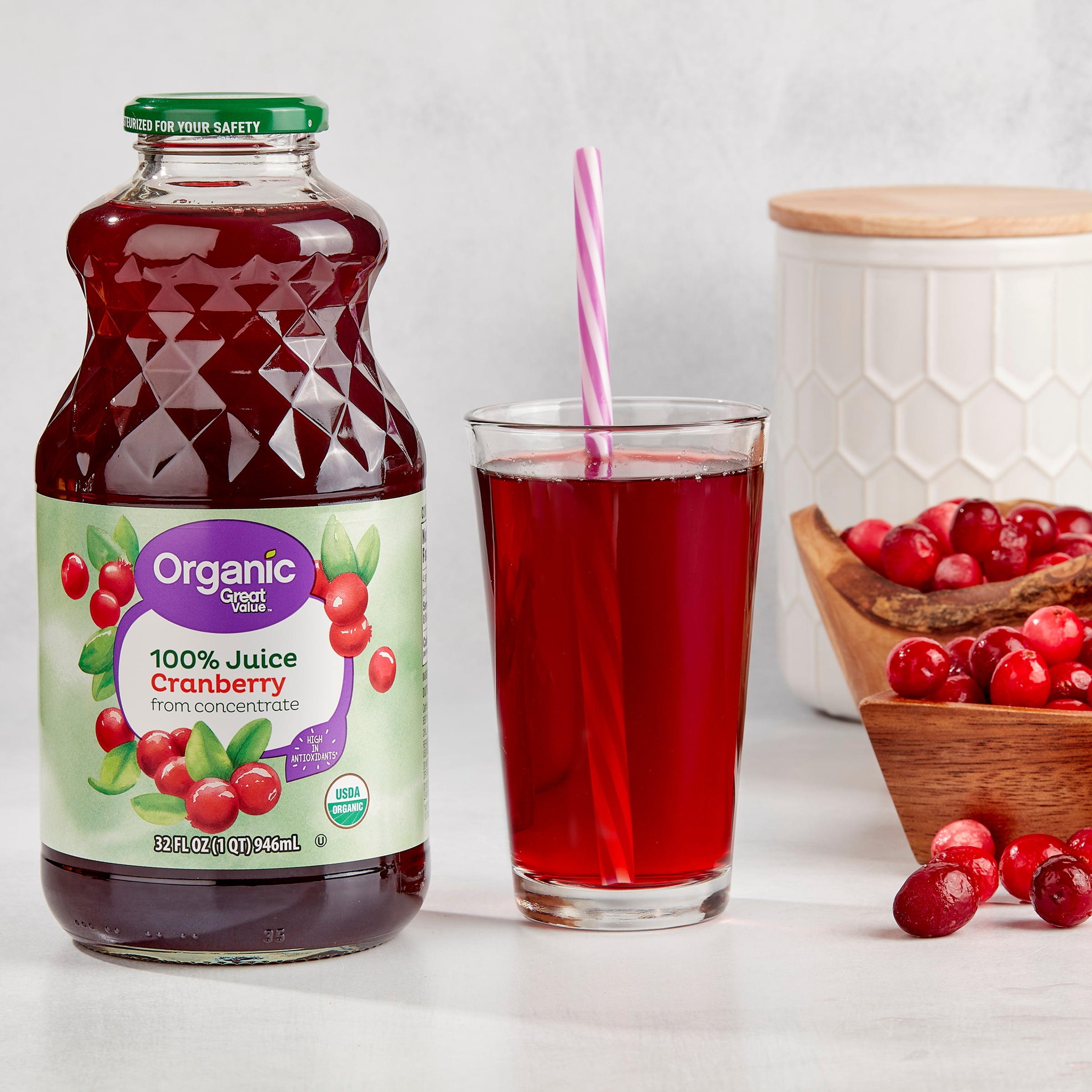 Great Value Organic Cranberry Juice (100% Juice, 32 fl oz) 46wi2