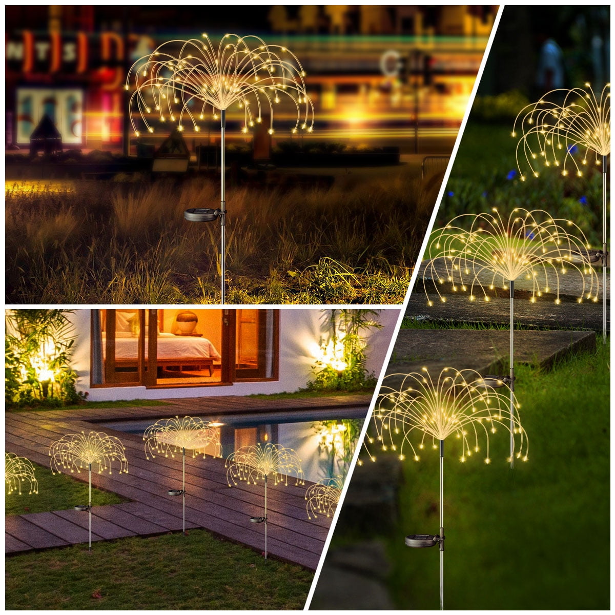 Rirool Solar Firework Lights Outdoor LED Garden Decor (Warm White, 2 Pack) p95if
