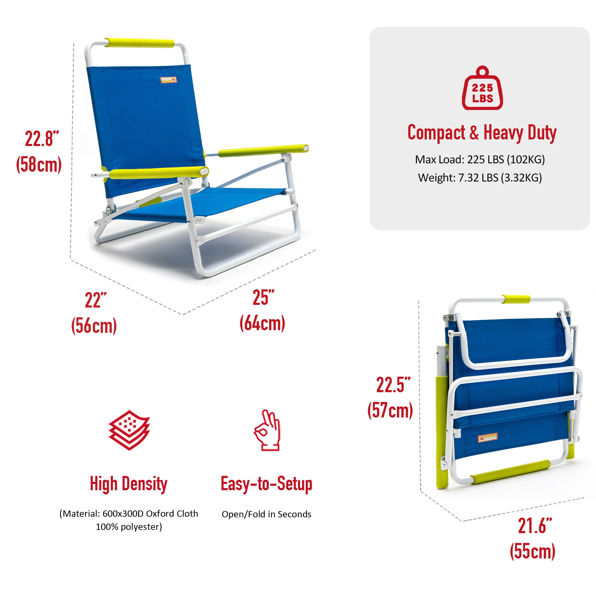 Sunnyfeel Folding Beach Chair for Adults, Lightweight Low-Profile Outdoor Seat with Armrest (Navy Blue, 300 lb Capacity) p2xe4