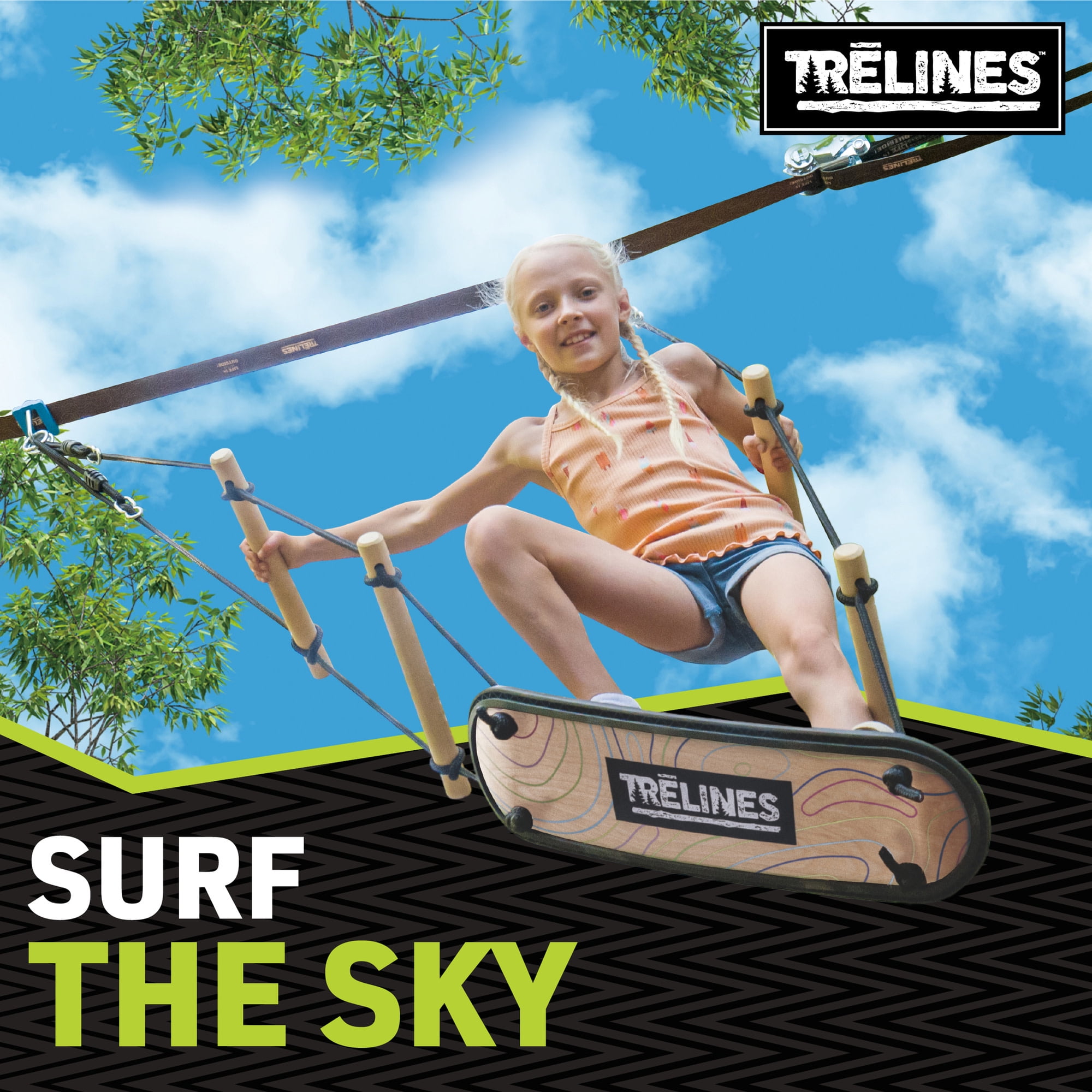 Trelines Treboard Surfin' Swing Skateboard Inspired Outdoor Deck (Natural Wood, 250 lb Capacity) bbxn7
