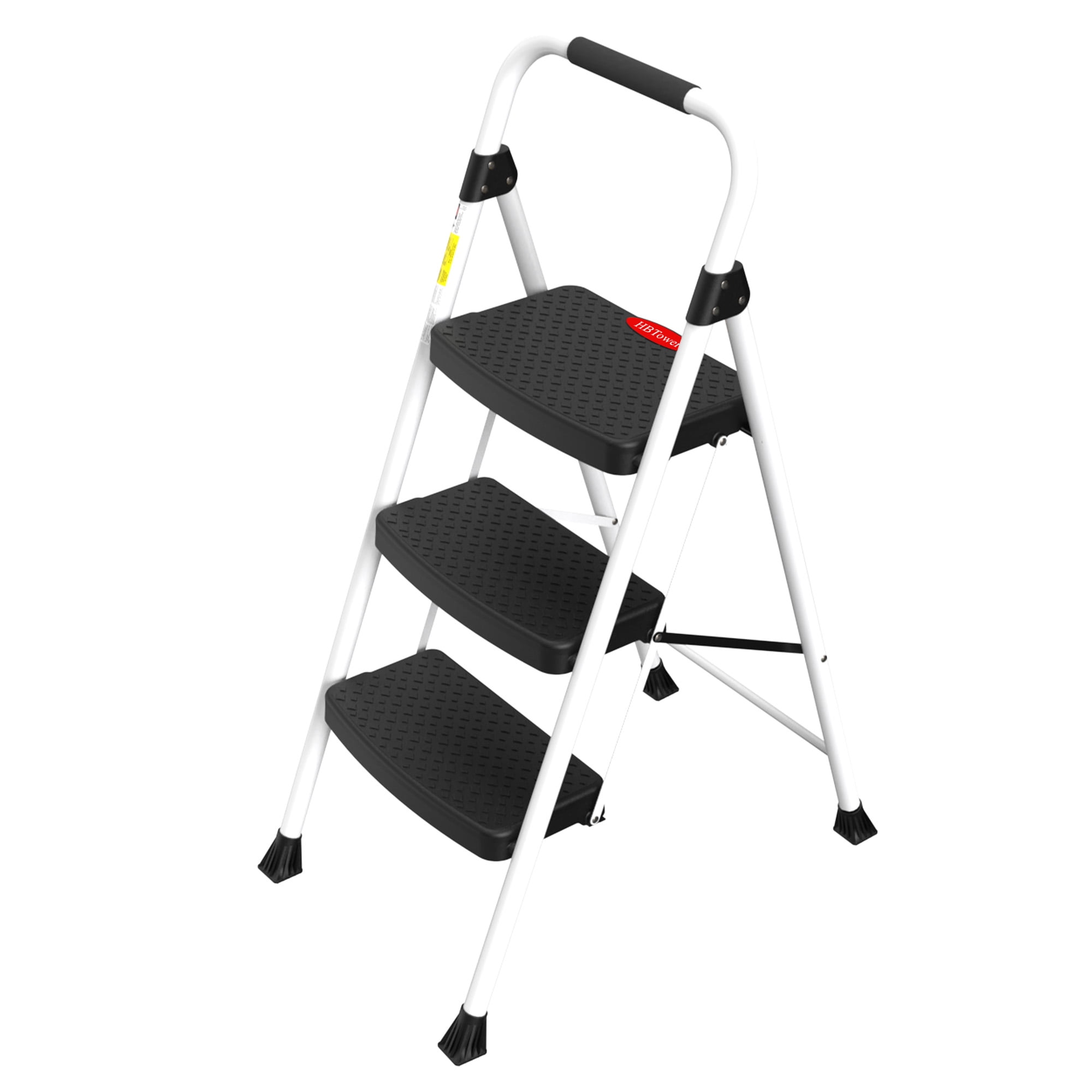 HBTower 3-Step Steel Folding Ladder with Snap-Lock (White, 330 lb Capacity) csfav
