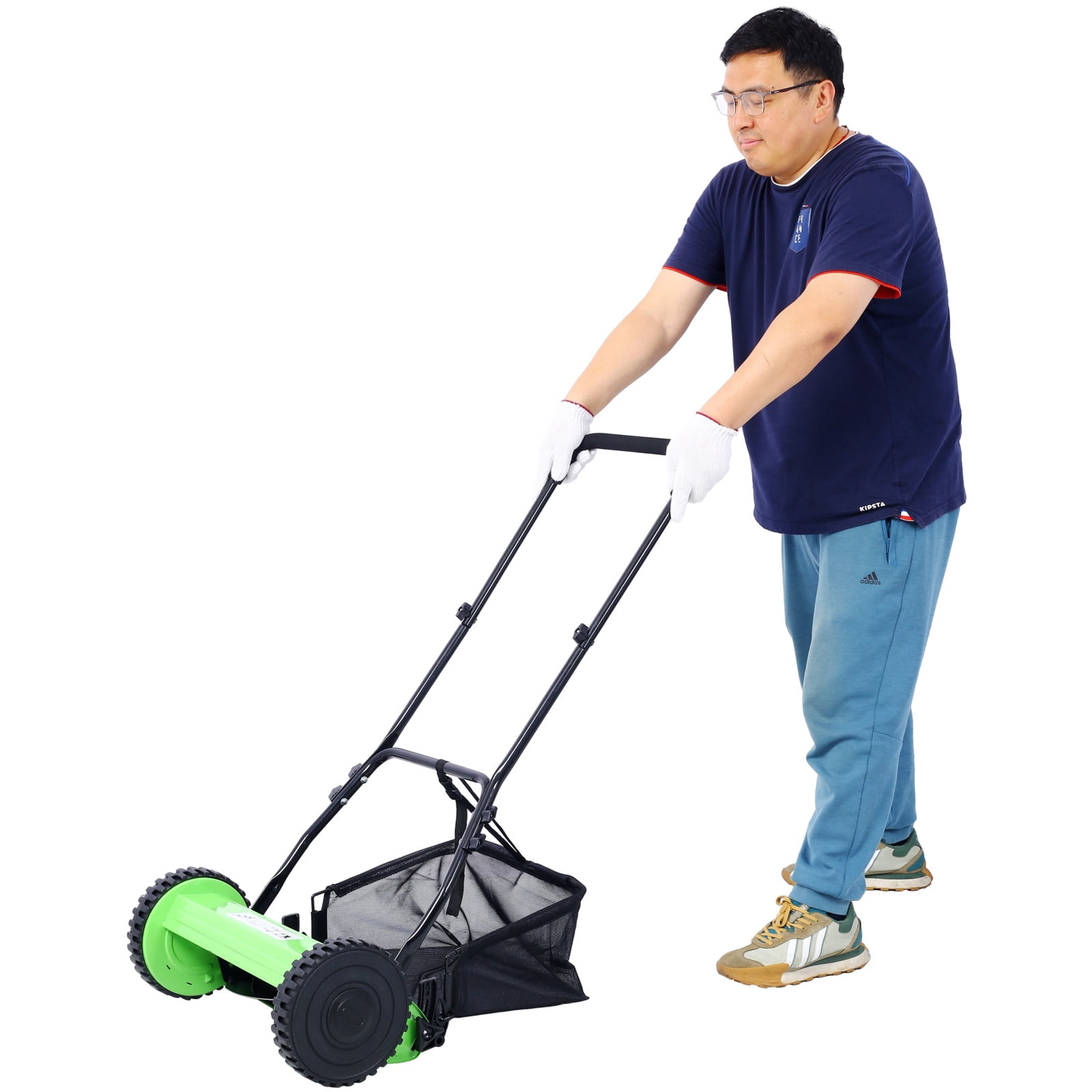 Deiokin 14-inch 5-Blade Push Reel Lawn Mower with Grass Catcher (Green, 14 in) lroo9