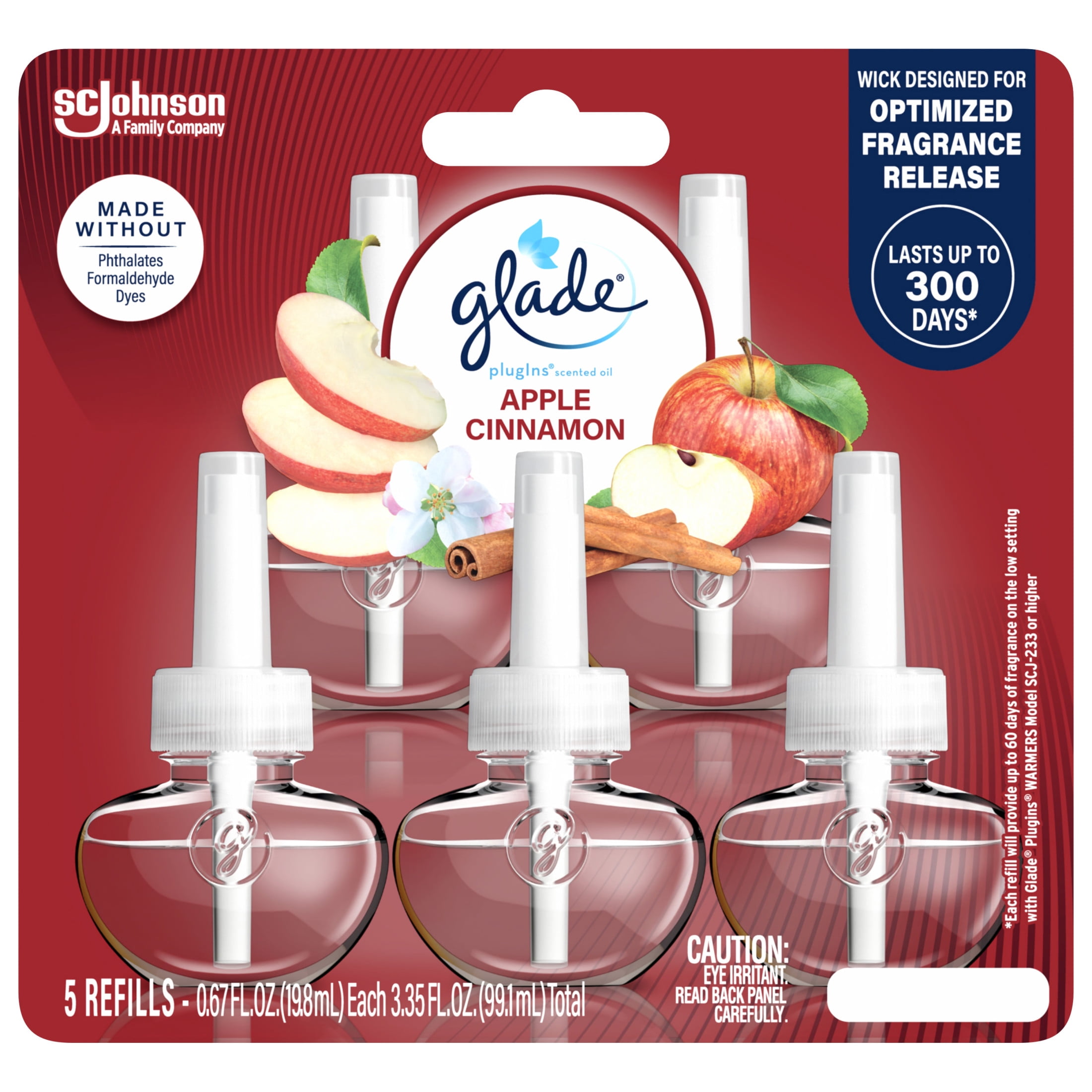 Glade PlugIns Scented Oil Air Freshener Refills, Apple Cinnamon, Essential Oil Infused (5 Pack, 3.35 fl oz) wdlq7