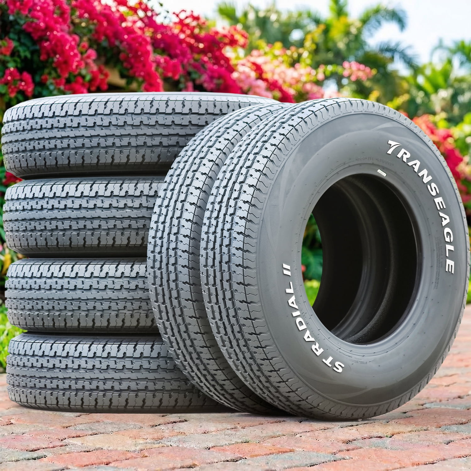 Transeagle ST Radial II Steel Belted Trailer Tires (ST205/75R15, 8 Ply, Set of 4) 8x6zf