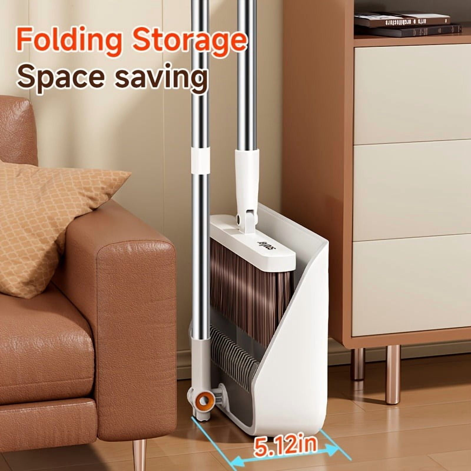MAOFACE Broom and Dustpan Set for Home, Upright Cleaning Combo with Integrated Comb Teeth (White, 39 in) 76ckv