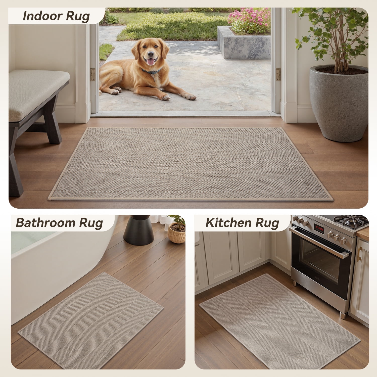 FEELHOME Indoor Door Mat Non-Slip Rubber Backing Low-Profile Dirt Trapper Entryway Rug (Beige, 17 in x 30 in) 3qn2t