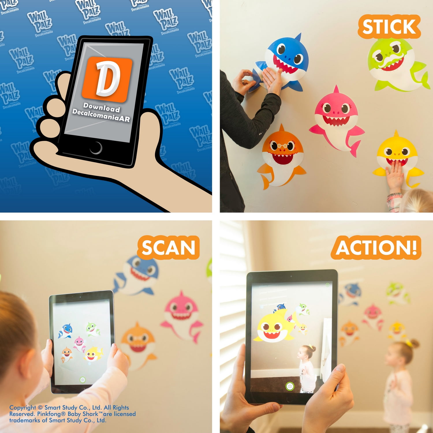 Pinkfong Baby Shark Wall Decals with Augmented Reality Interactive Room Decor (5-Piece Set, 9 in to 12 in) fjasf