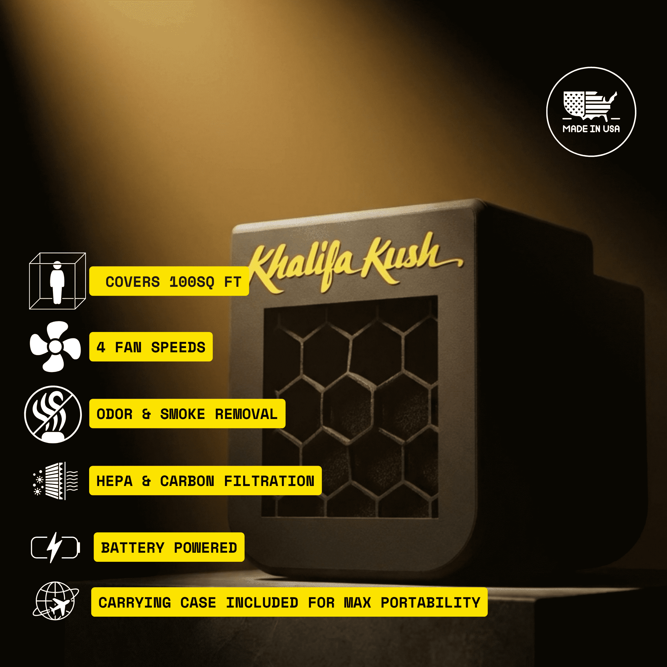 Higher Innovation Inc Khalifa Air Purifier Kit, Activated Carbon HEPA Filtration System (Black, 100 sq ft) glx3f