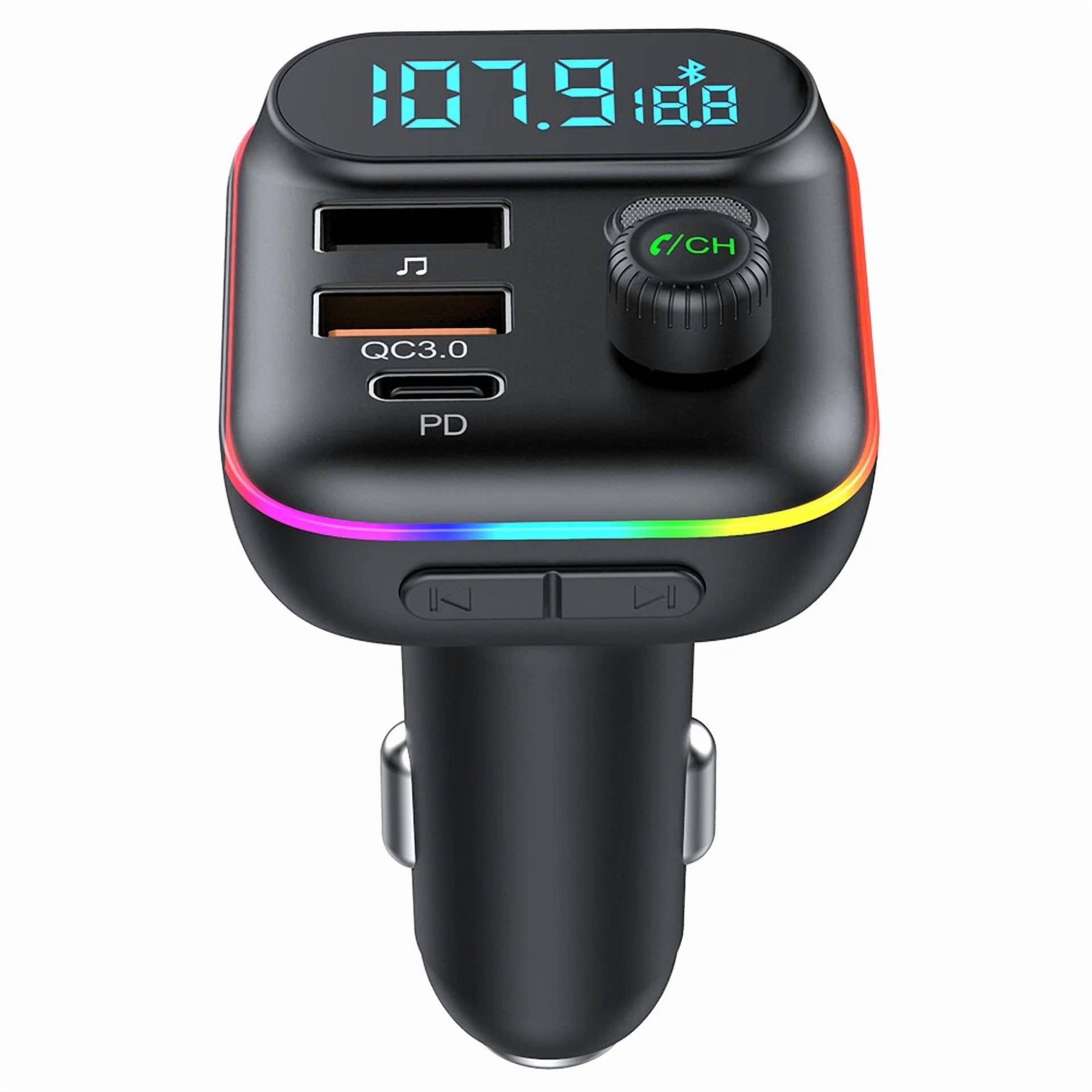 Rhea Bluetooth Car Adapter FM Transmitter with USB PD Charging and Hands-Free Calling (Black, 1 Pack) 23p1f