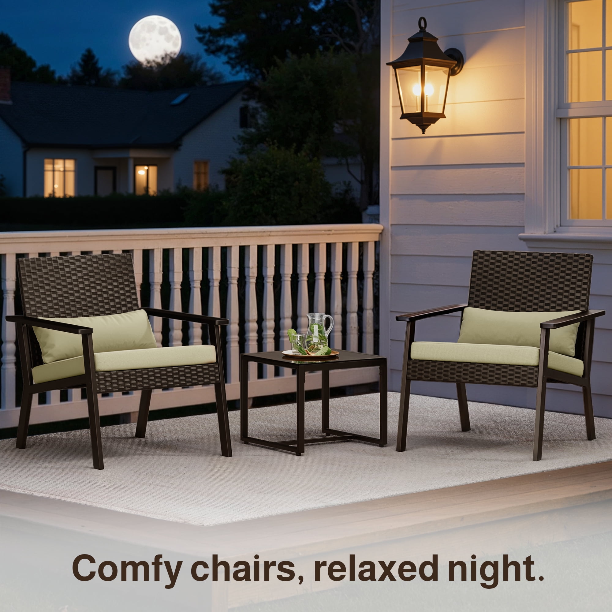 Aiho 3-Piece Outdoor Wicker Patio Furniture Set with Glass Table (Gray, 30 in Depth) n51q5