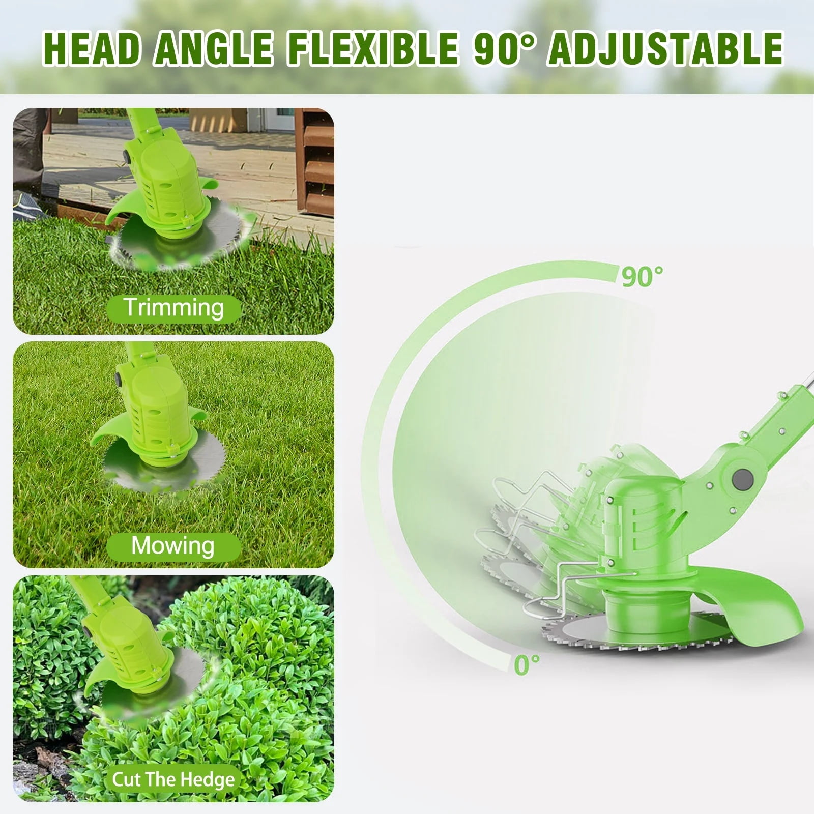 KingFurt Electric Cordless Grass String Trimmer and Lawn Edger with 2 Batteries (Adjustable Telescopic Rod) 6j2um