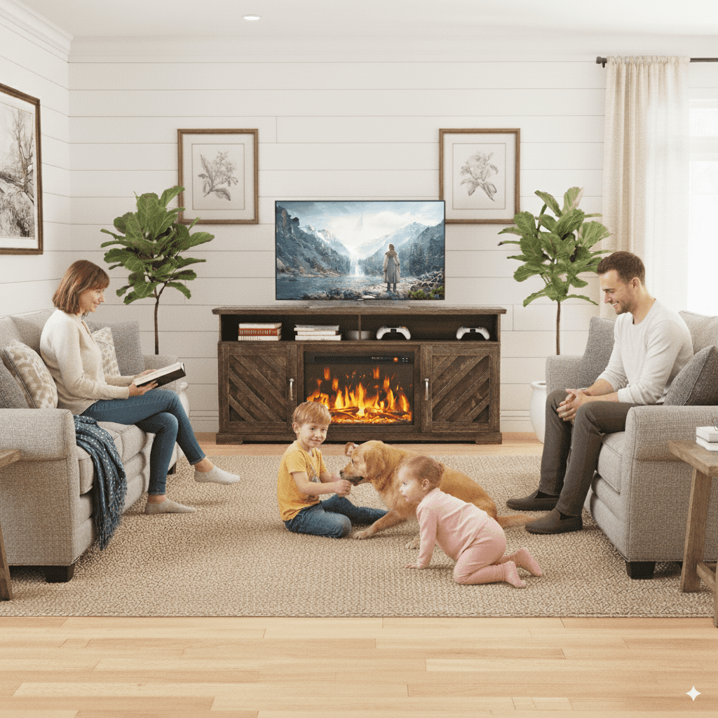 CHITOOMA Electric Fireplace TV Stand for 65 70 75 inch TVs, Farmhouse Entertainment Center with 23 in Fireplace (Vintage Brown, 61.81 x 27.95 x 14.17 in) xx9k3 - Image 6