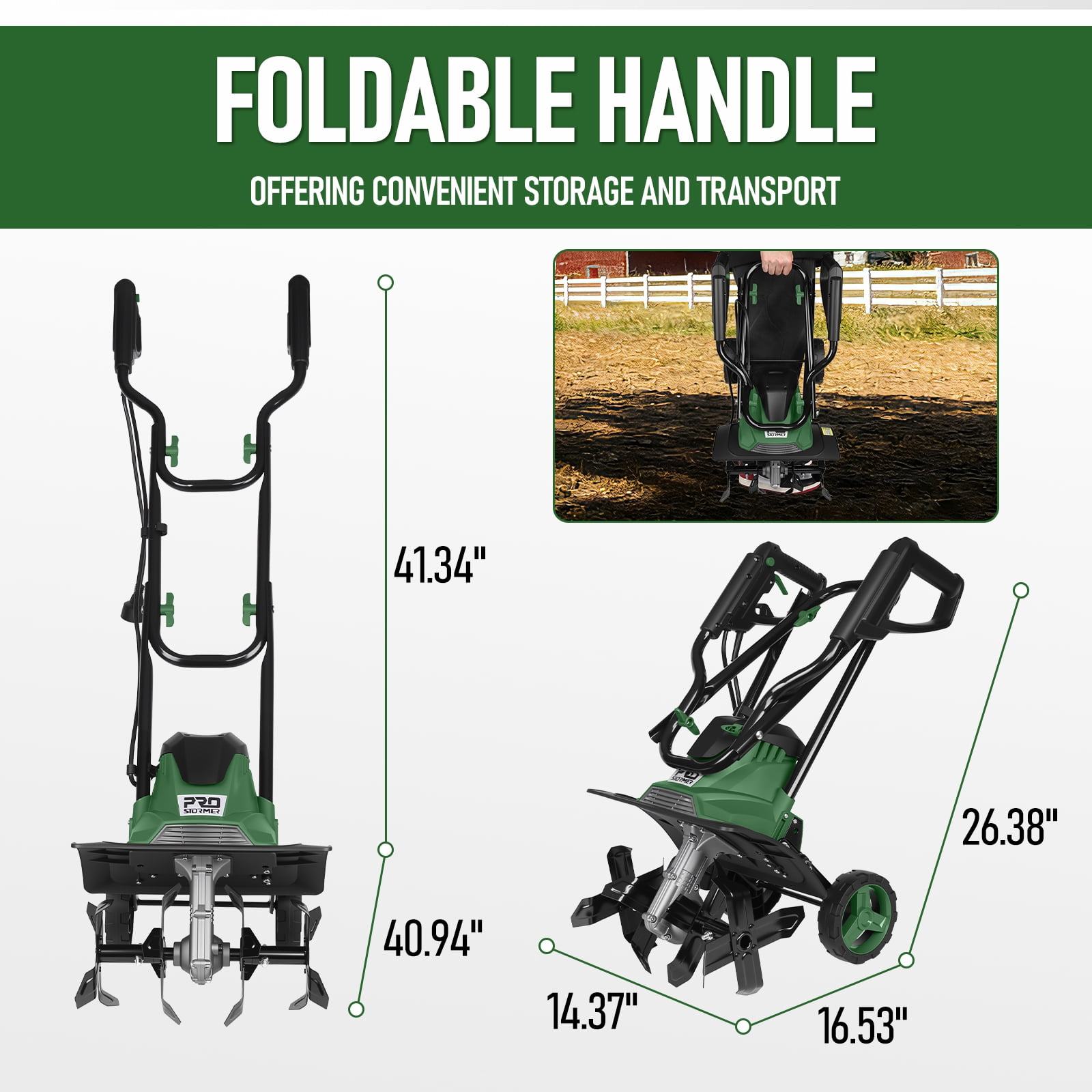 Prostormer Electric Garden Tiller, 10 Amp Rotary Cultivator with Foldable Handle and Adjustable Wheels (14 in) 4r0e6