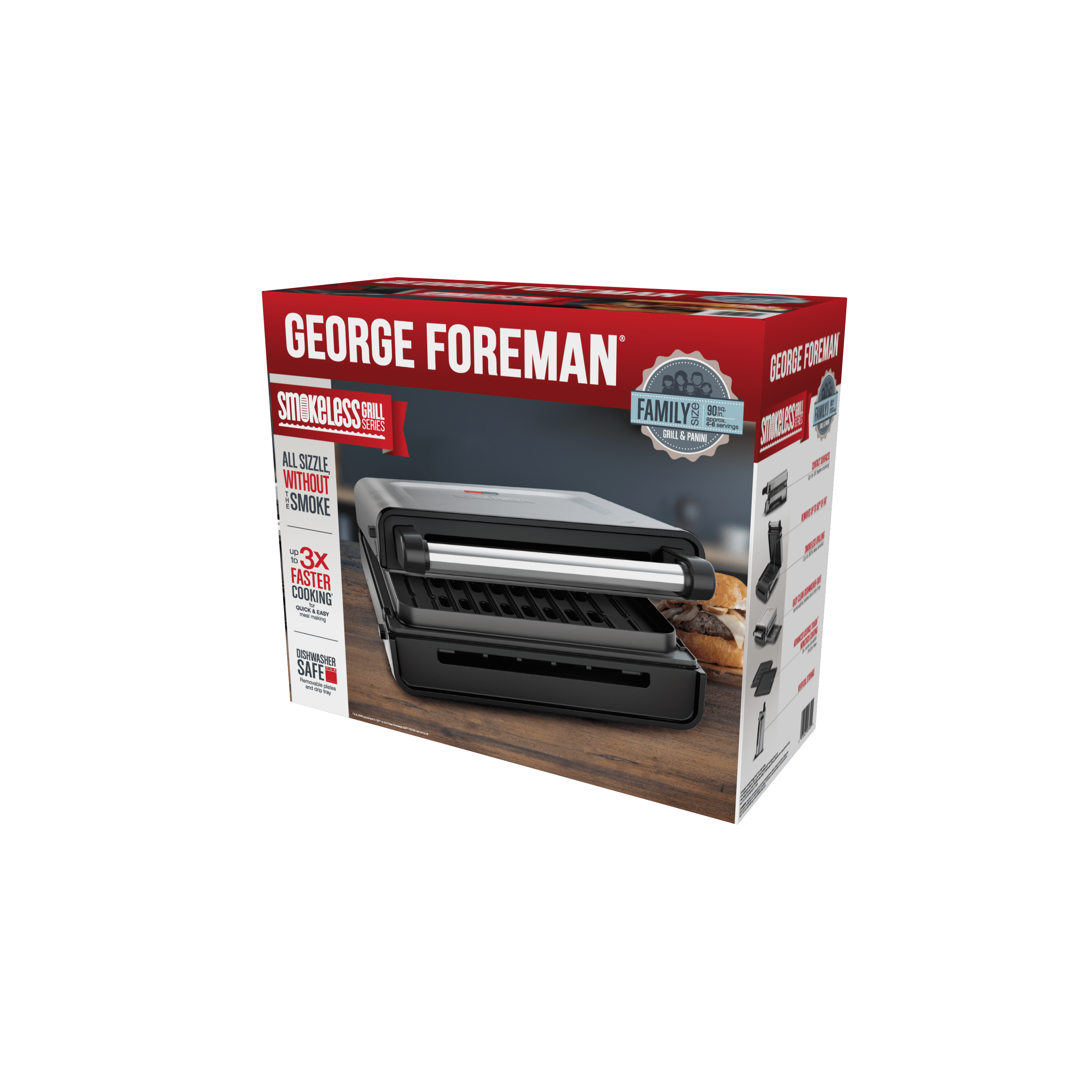 George Foreman Electric Indoor Grill, Smokeless Contact Grilling with Removable Plates (Silver, 90 sq in) jdmso