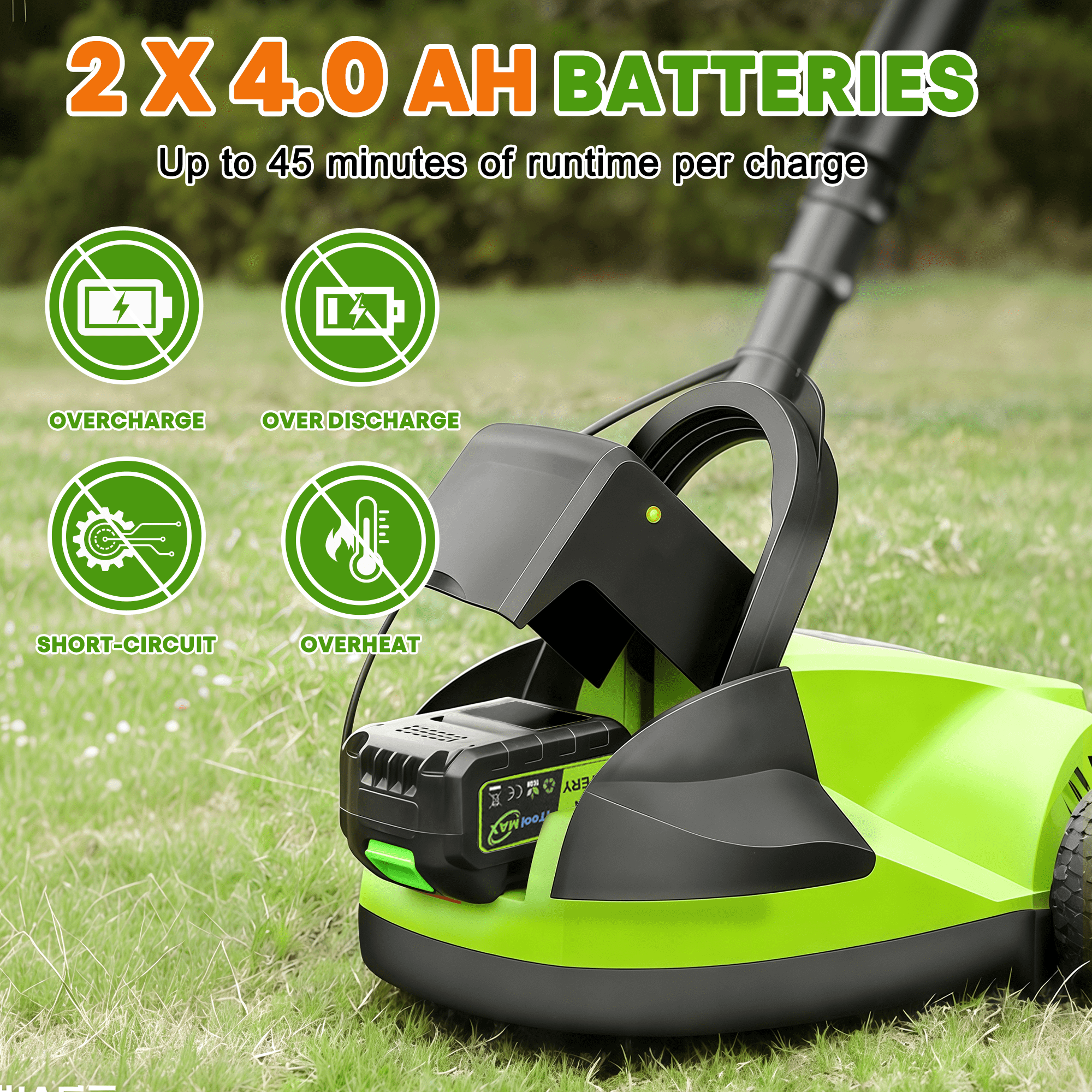 iToolMax Cordless Electric Lawn Mower, Lightweight Push Mower with 3-Position Cutting Height and Auto Shut-Off Safety Sensor (Green, 9.9 lb) l4qdc