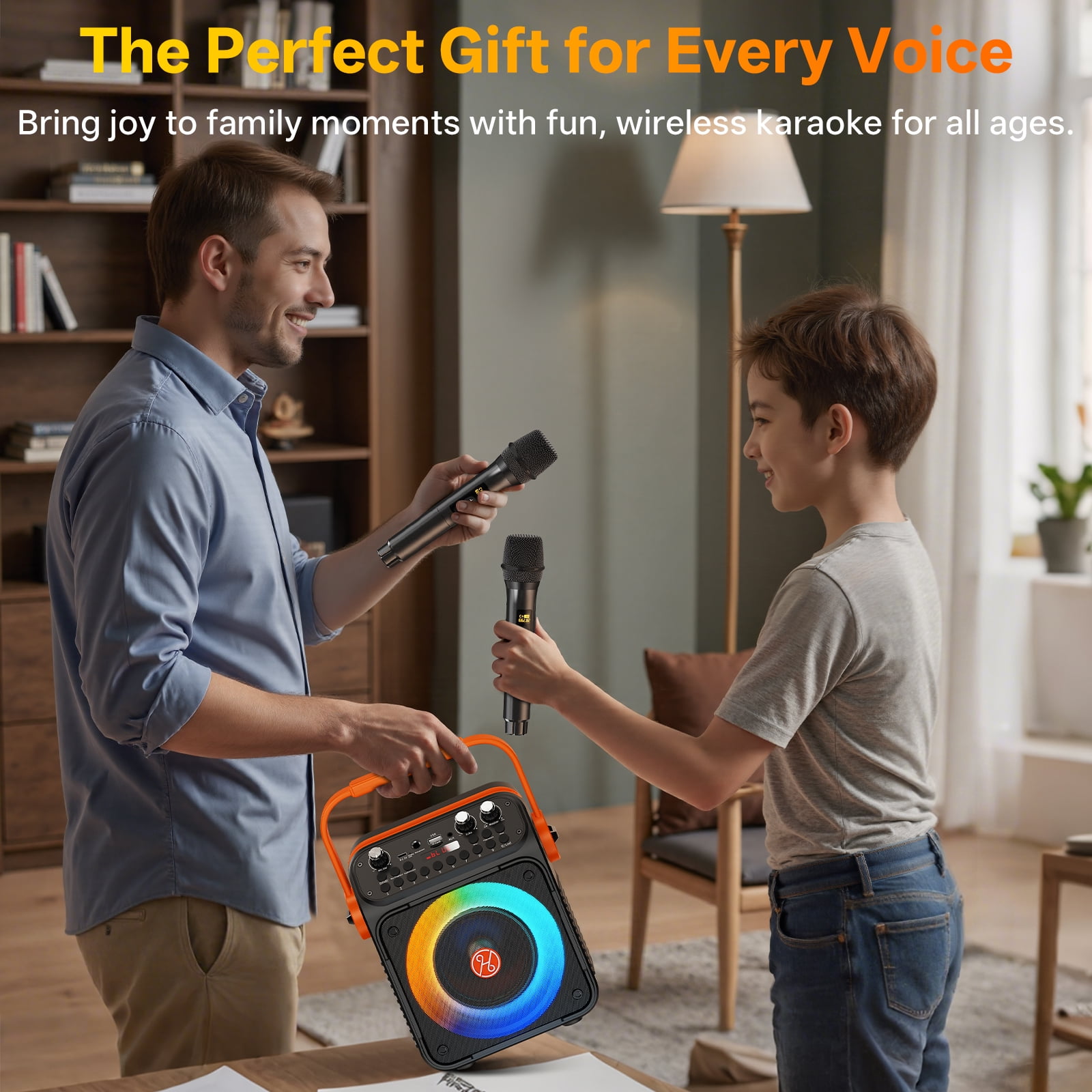 JAUYXIAN Portable Karaoke Machine with 2 Wireless Microphones, Bluetooth Speaker and LED Party Lights (Black, 4.6 lb) jkp9a
