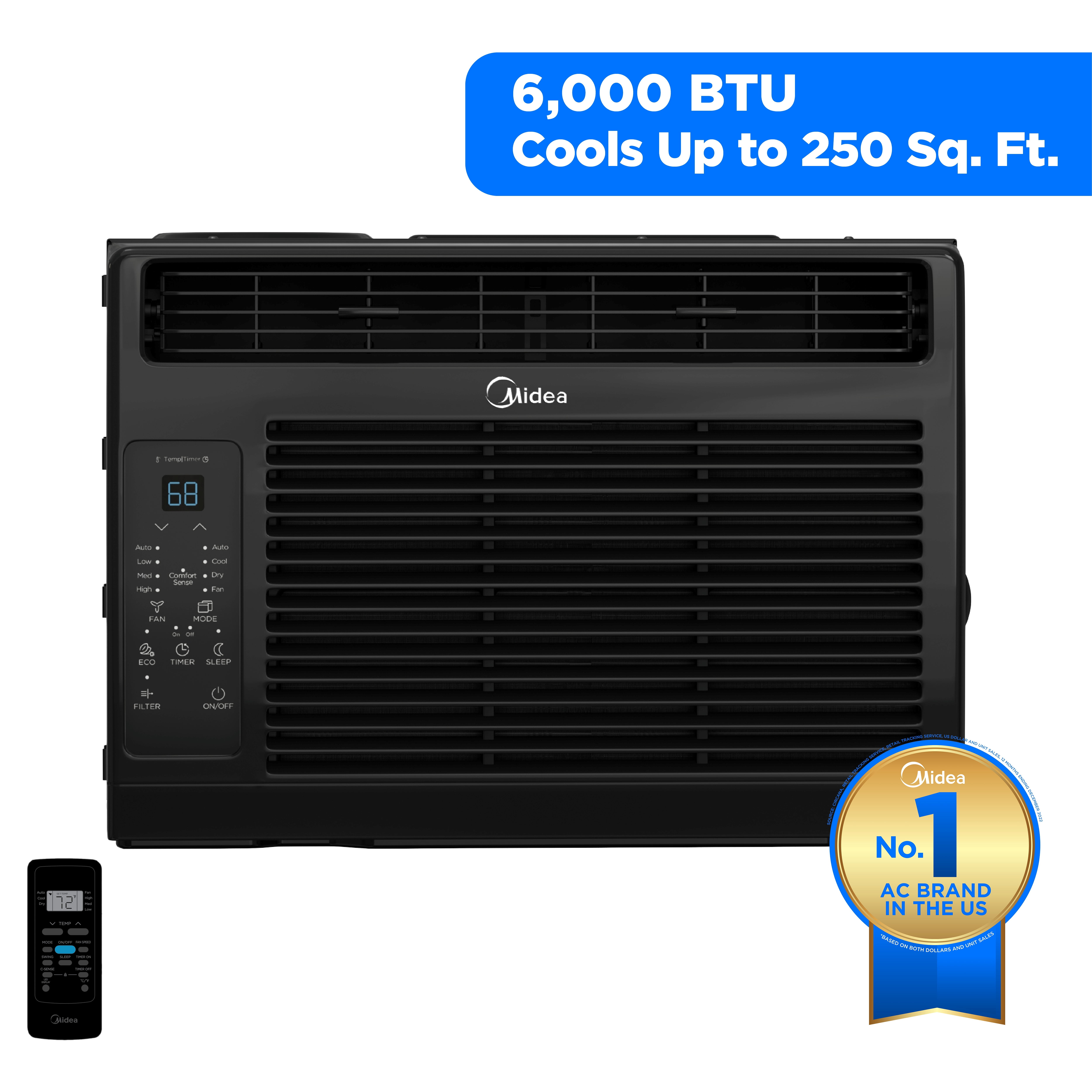 Midea 6,000 BTU Window Air Conditioner with Comfort Sense Remote (Black, 2 Pack) 25zid