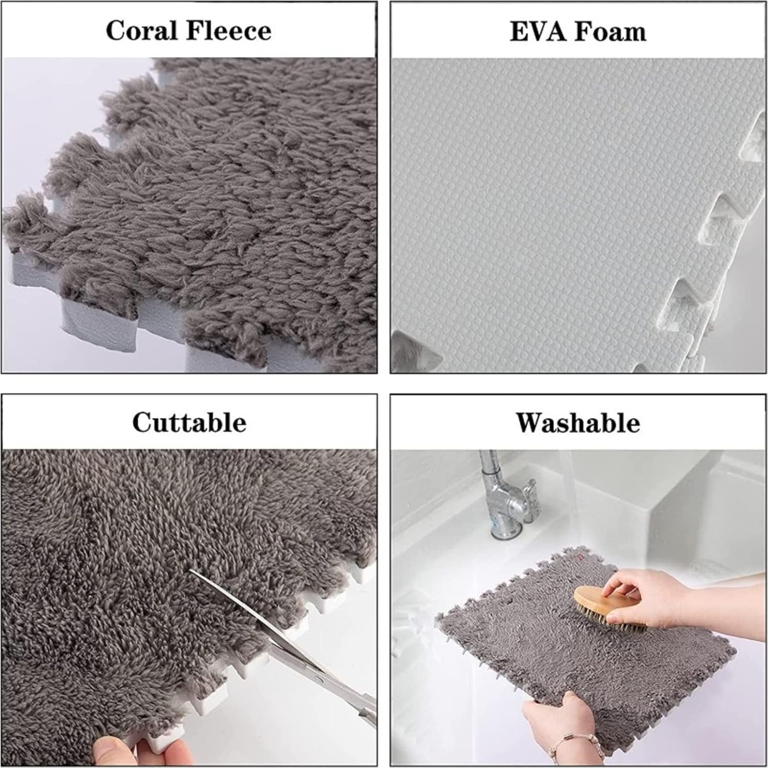 Umid Fluffy Plush Interlocking Foam Floor Mats, Soft Non-Slip Carpet Tiles for Playroom and Living Room (Grey and White, 10 Pack, 12x12 in) 4j42i