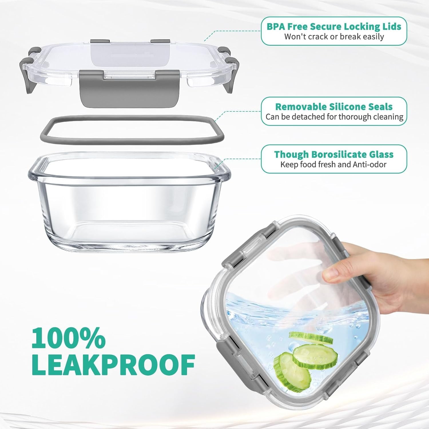 Taimasi Glass Food Storage Containers Set, Airtight Meal Prep Containers with Locking Lids (34 Piece Set, Grey) f3pkm