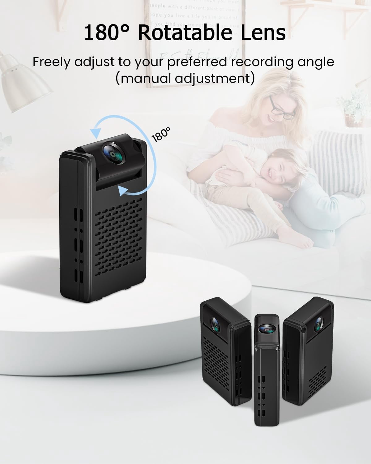DNXNIAIFY Mini Hidden Security Camera with 180° Rotating Lens, 4K WiFi Wireless Surveillance, Motion Detection, Night Vision (Black, 1500mAh) 77zn5