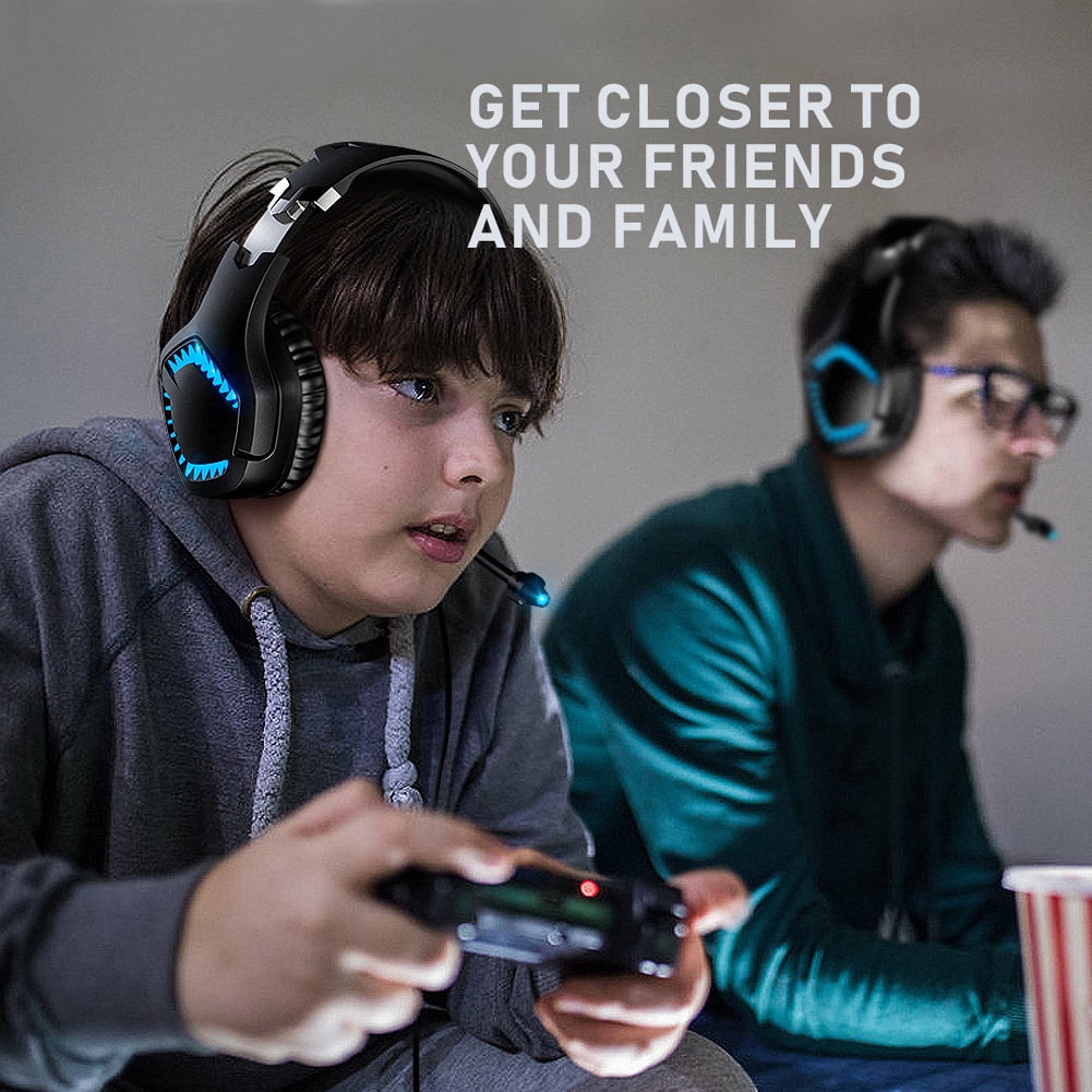 WodnHoak Gaming Headset with 7.1 Surround Sound, Noise Canceling Microphone & LED Lighting (Blue, 1 Pack) npkbr