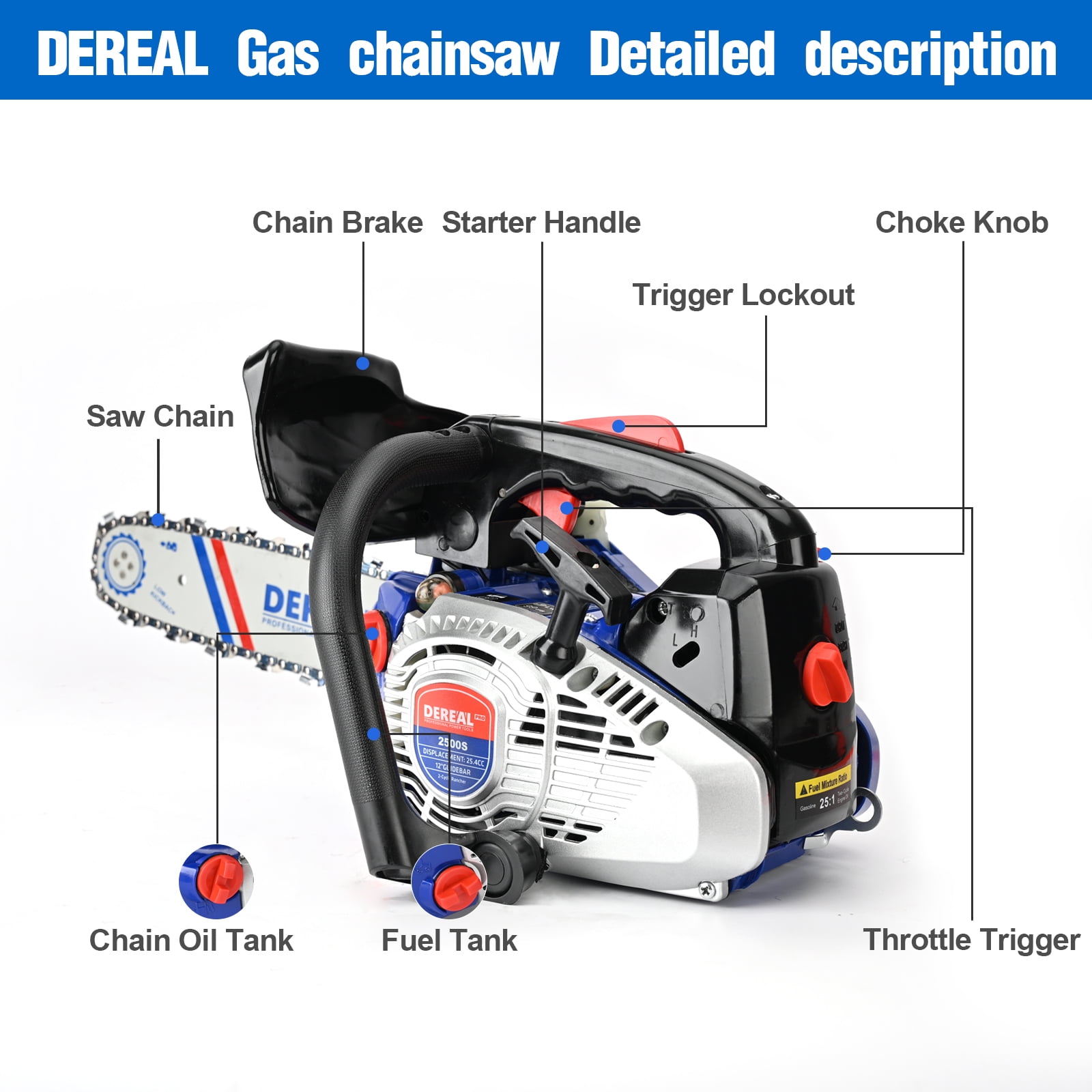 Vetoper Gas Chainsaw 12 in. Professional 2-Cycle Lightweight One-Hand Chainsaw (Blue, 12 in.) hm8tj