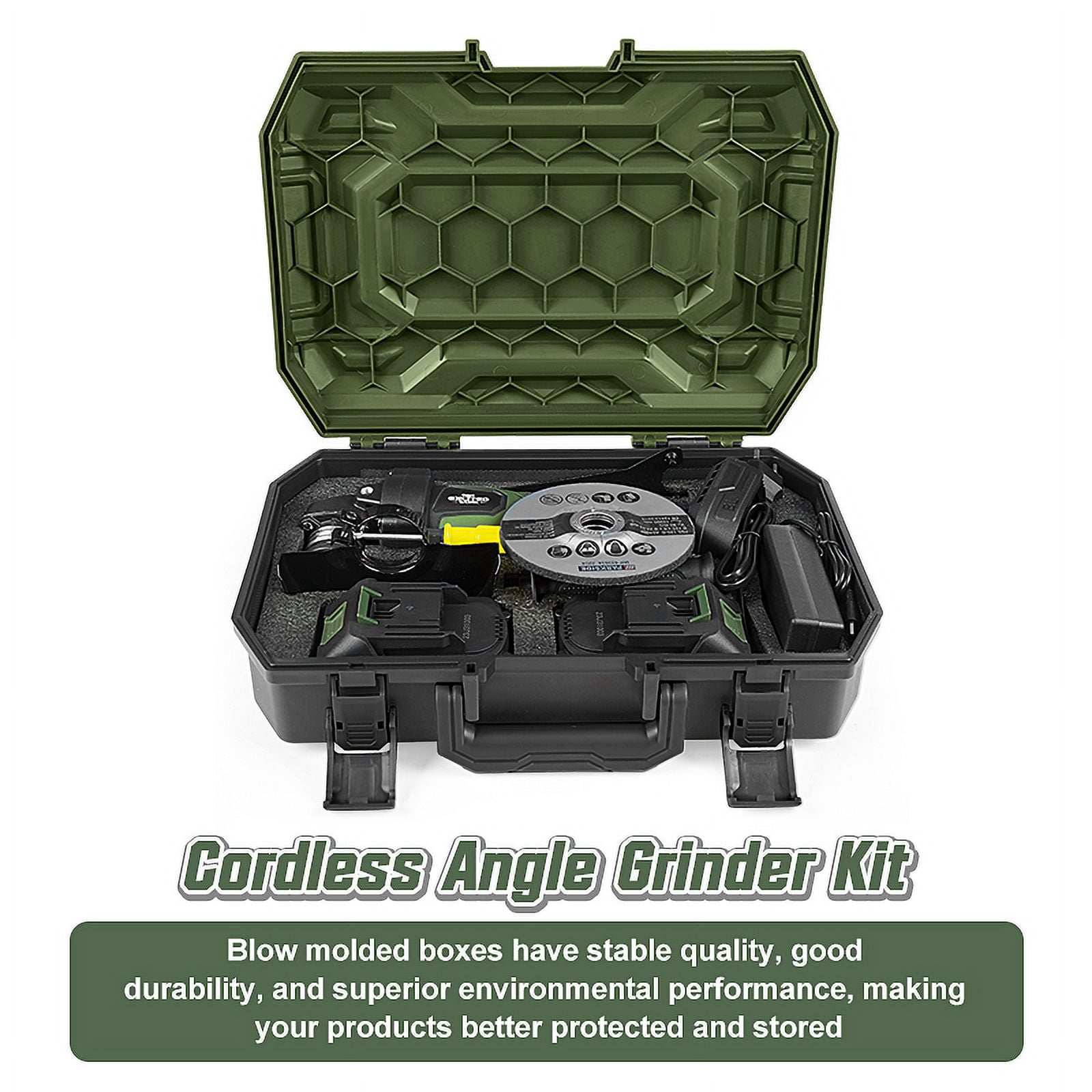 EXCITED WORK 21V Cordless Angle Grinder, Brushless Electric Metal Cutting Tool with 2 Batteries and Fast Charger (Green, 4.5 in) ikliu