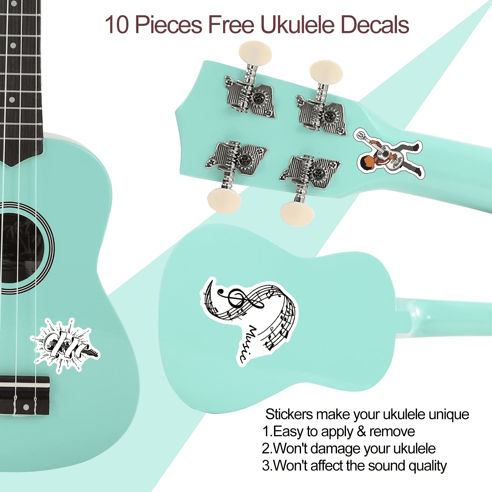 Everjoys 21 in Soprano Ukulele Beginner Kit with Gig Bag and Digital Tuner (Green, 21 in) 2ddo4