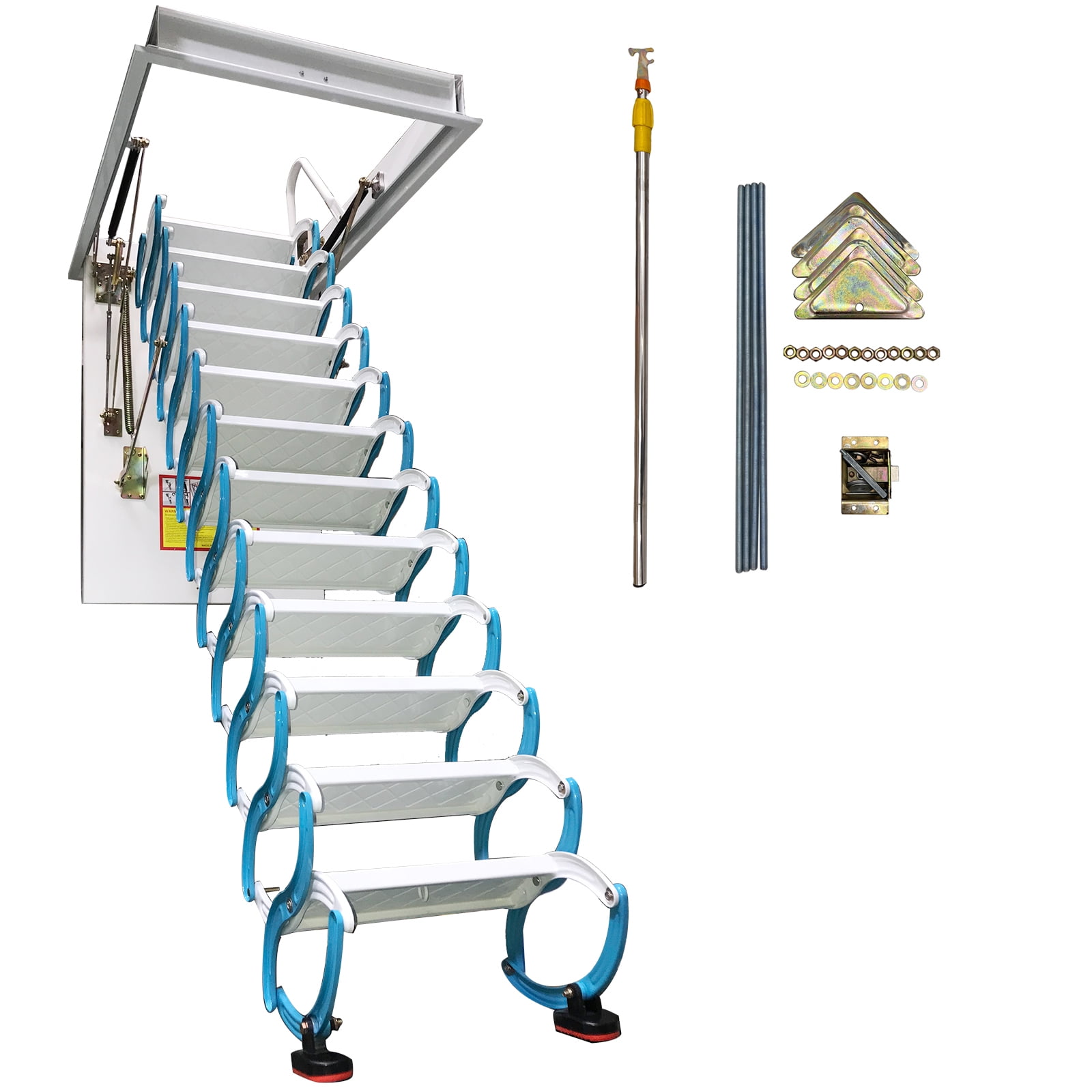 Banfluxion Attic Pull Down Ceiling Ladder, Heavy-Duty Folding Loft Stairs with 12 Steps (Blue, 9.84 ft) nb02c