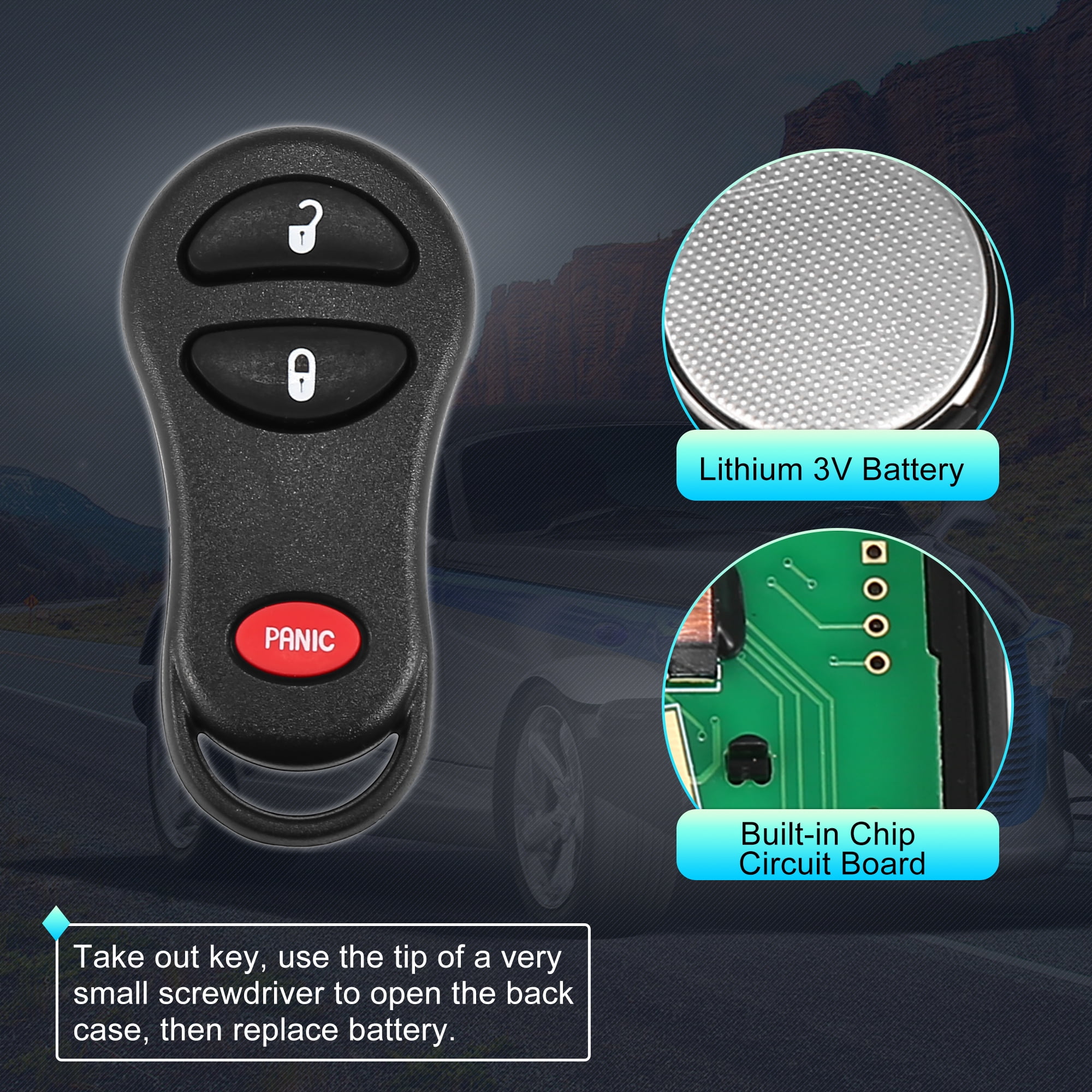 Unique Bargains 3-Button Keyless Entry Remote Car Key Fob GQ43VT17T 315MHz for Dodge Ram (Black, 2.8 in x 1.34 in) zbkhn