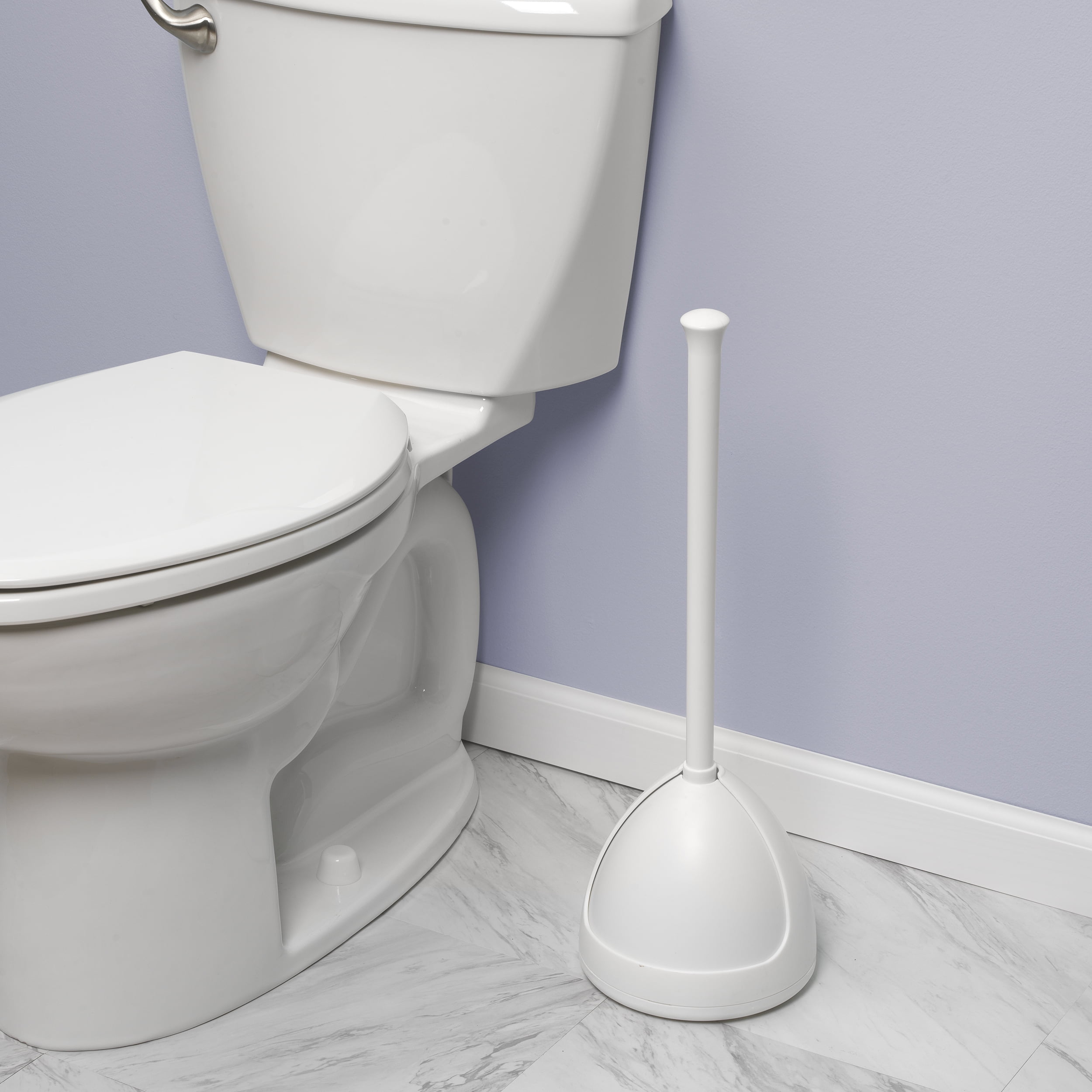 PlumbCraft Toilet Plunger and Drain Unclogger with Twist Caddy Storage Holder (White, 1 Pack) y01hn