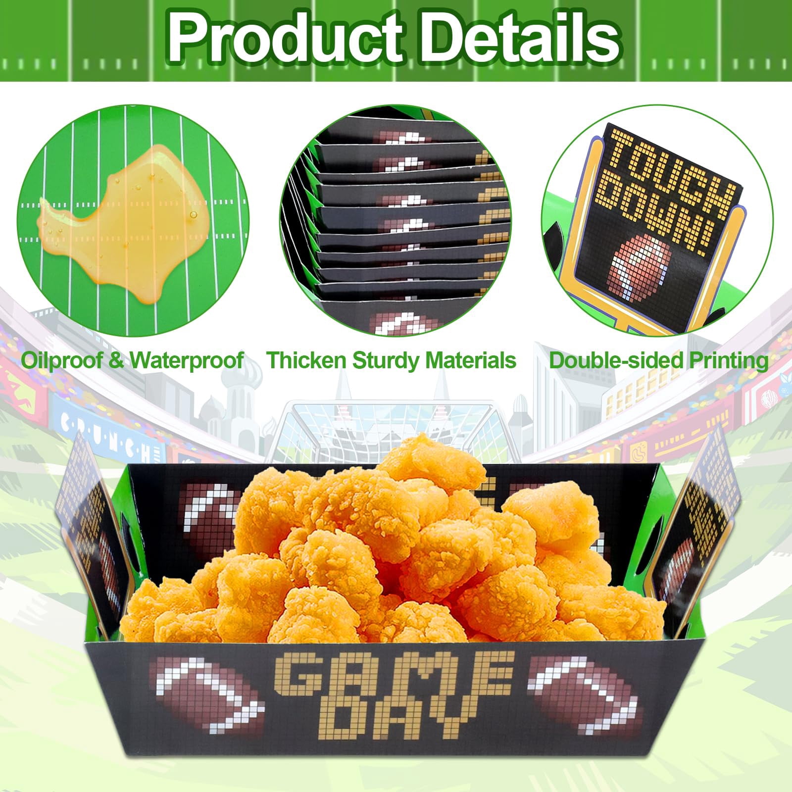 ANTIC DUCK Football Party Food Trays, Disposable Paper Serving Plates for Game Day and Sports Themed Events (Green, 24 Pack, 8.5 x 7 x 2.2 in) cpqkw