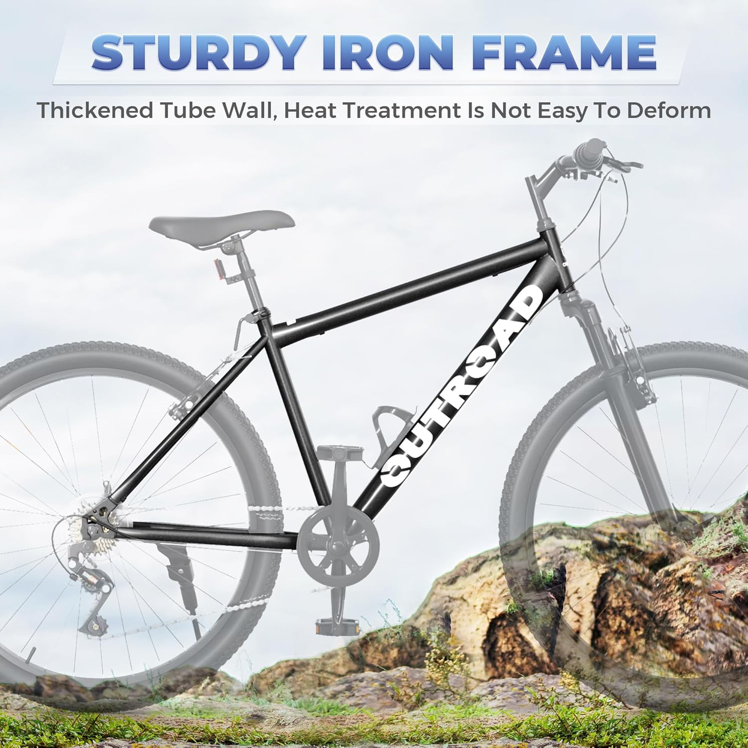 MarKnig 26 in Mountain Bike 7 Speed Adult Bicycle with High-Carbon Steel Frame (Black, 26 in) wqvcp